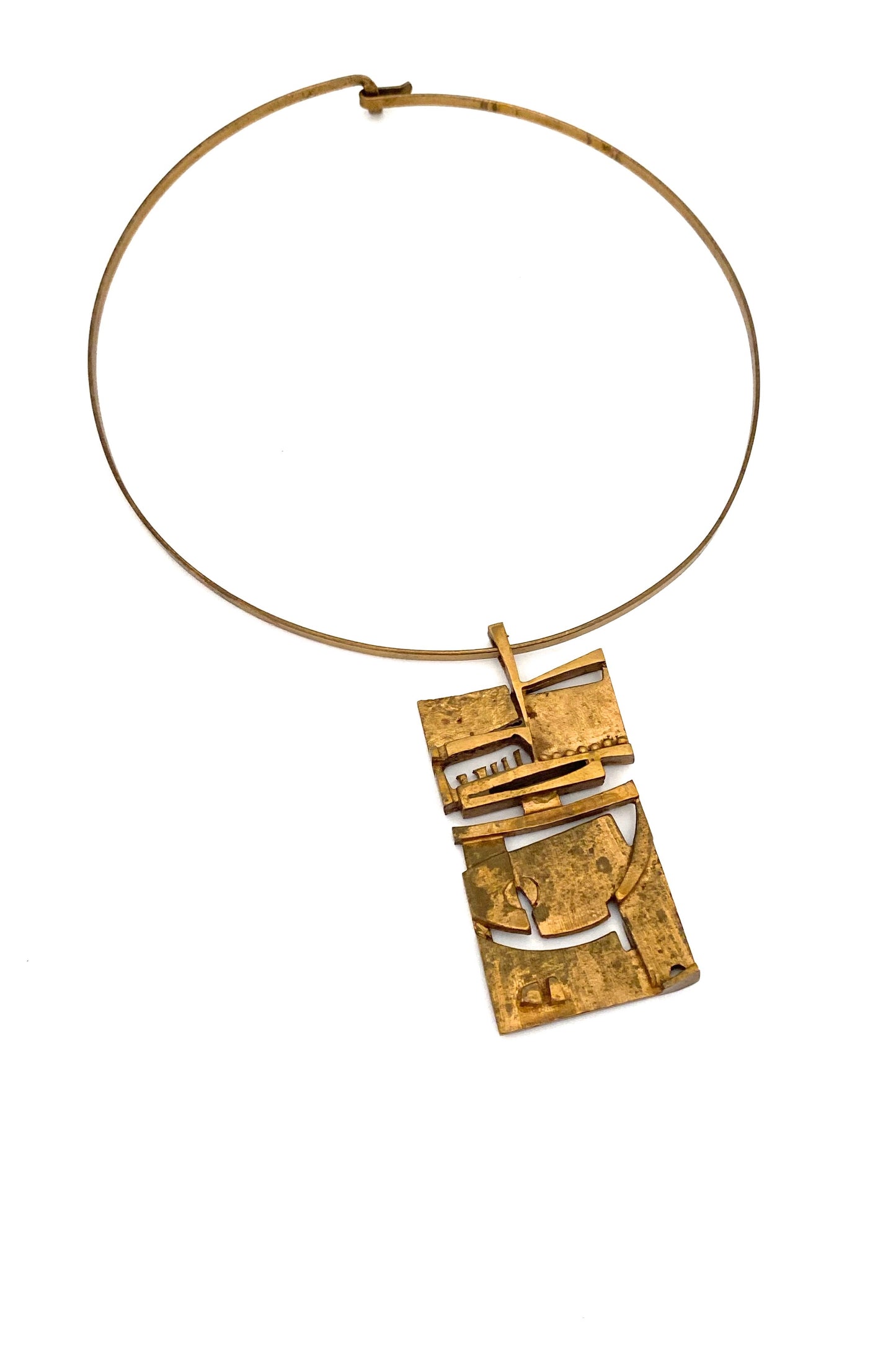 Jorma Laine Finland vintage sculptural bronze pendant necklace Scandinavian Modernist jewelry design
