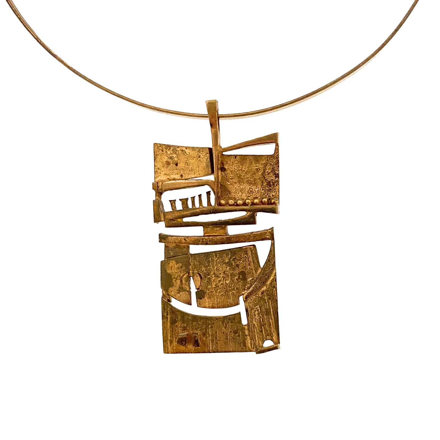 detail Jorma Laine Finland vintage sculptural bronze pendant necklace Scandinavian Modernist jewelry design
