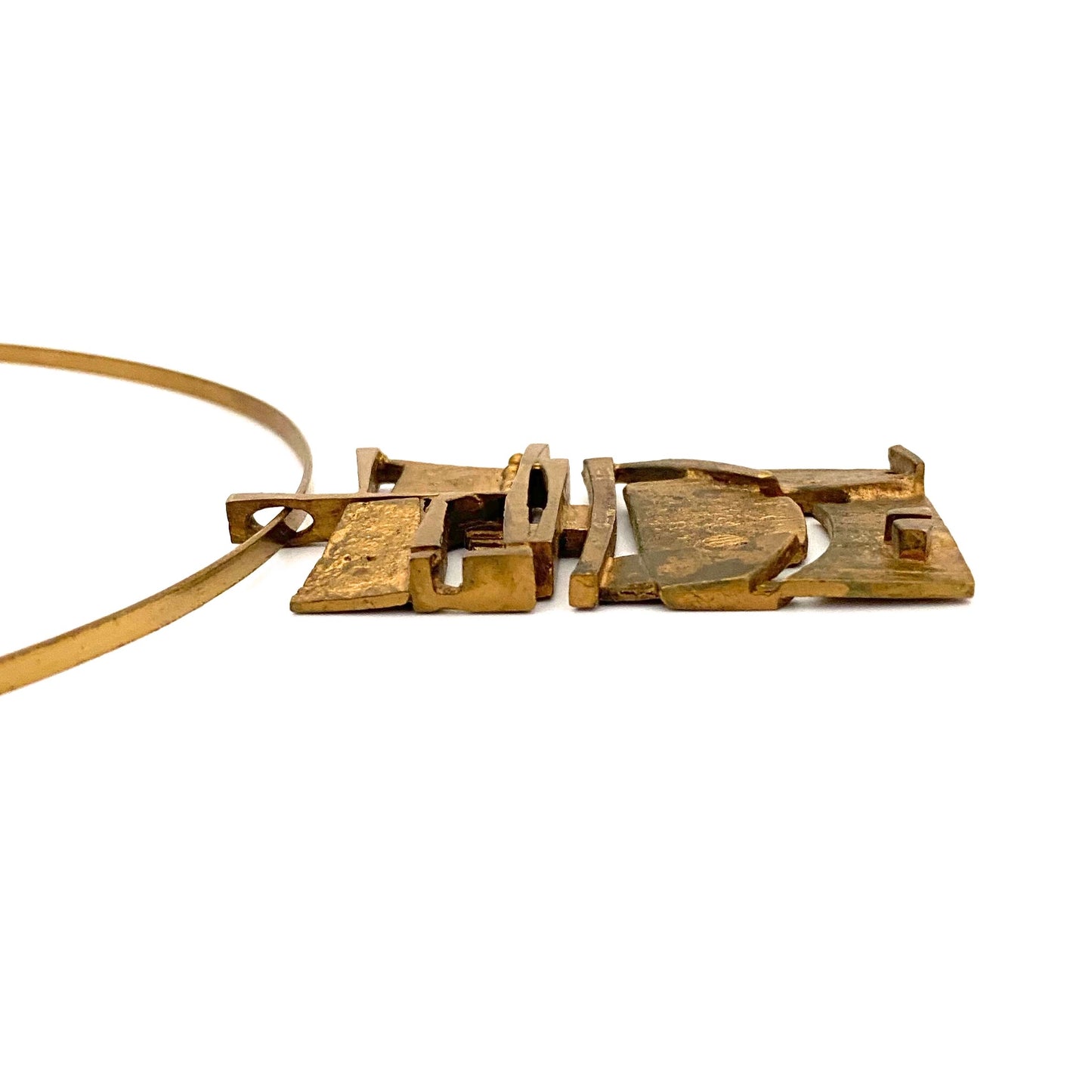 profile Jorma Laine Finland vintage sculptural bronze pendant necklace Scandinavian Modernist jewelry design