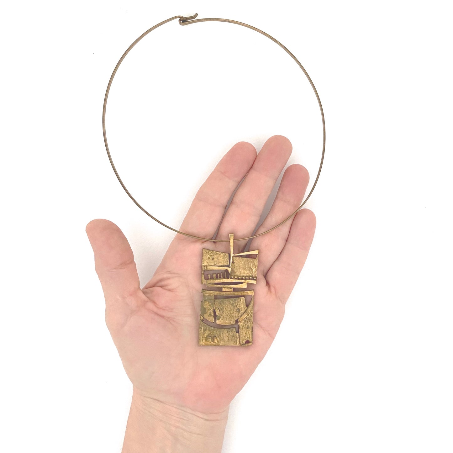 scale Jorma Laine Finland vintage sculptural bronze pendant necklace Scandinavian Modernist jewelry design
