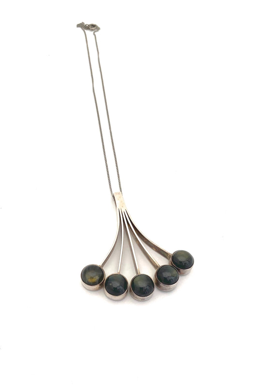Kaunis Koru Finland large vintage silver and spectrolite pendant necklace Scandinavian Modernist jewelry design