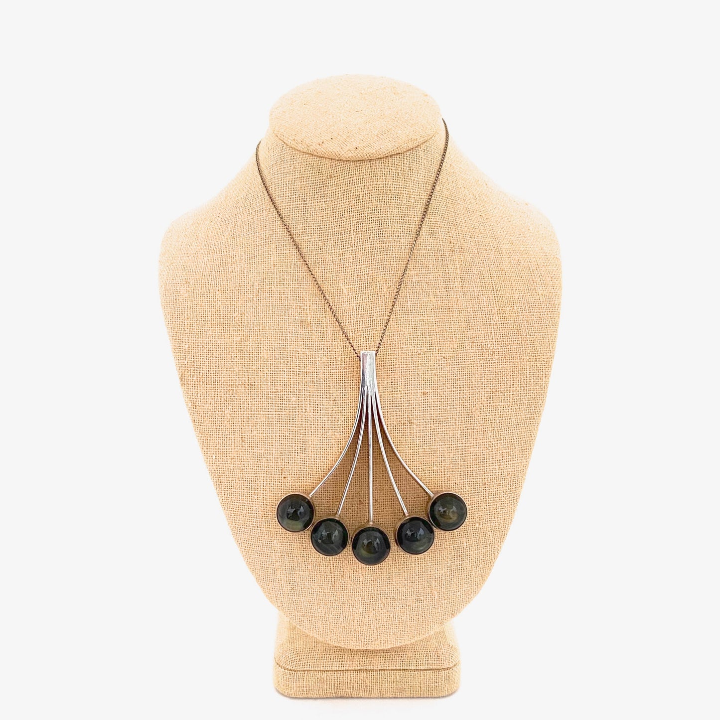 detail Kaunis Koru Finland large vintage silver and spectrolite pendant necklace Scandinavian Modernist jewelry design
