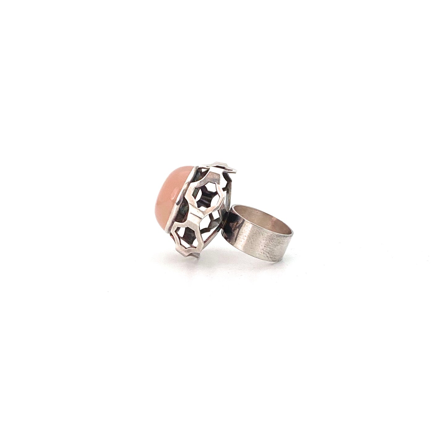 Salovaara large silver & rose quartz ring ~ 1972
