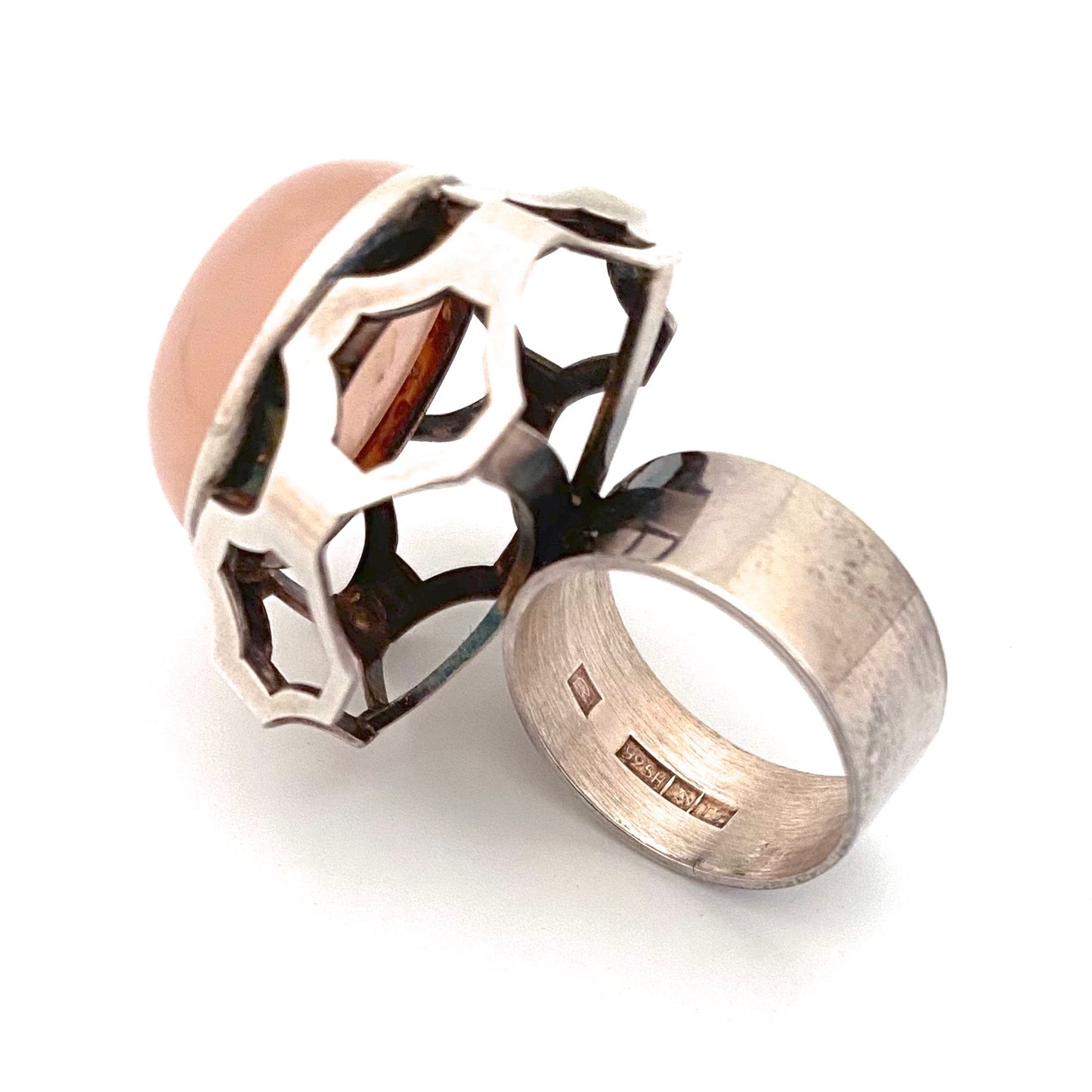 Salovaara large silver & rose quartz ring ~ 1972