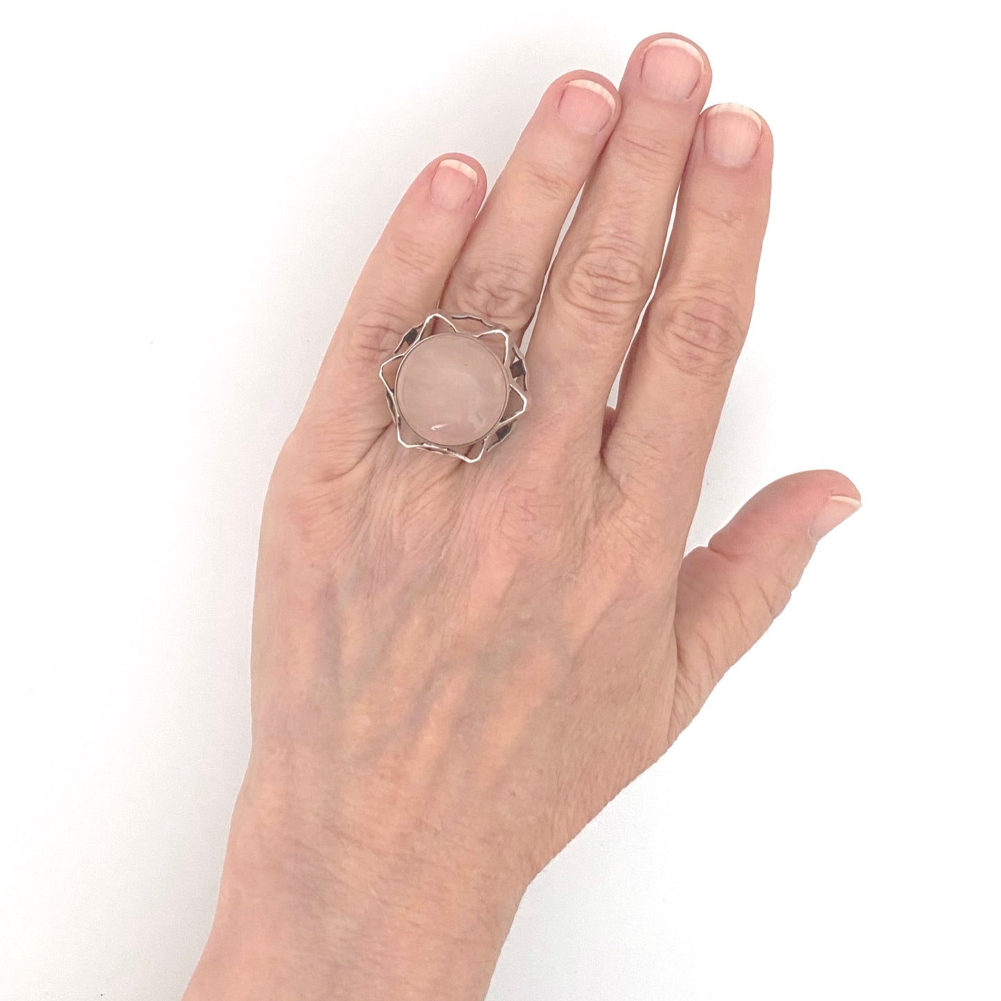 scale Kultaseppa Salovaara Finland vintage silver rose quartz large ring Scandinavian Modernist jewelry design