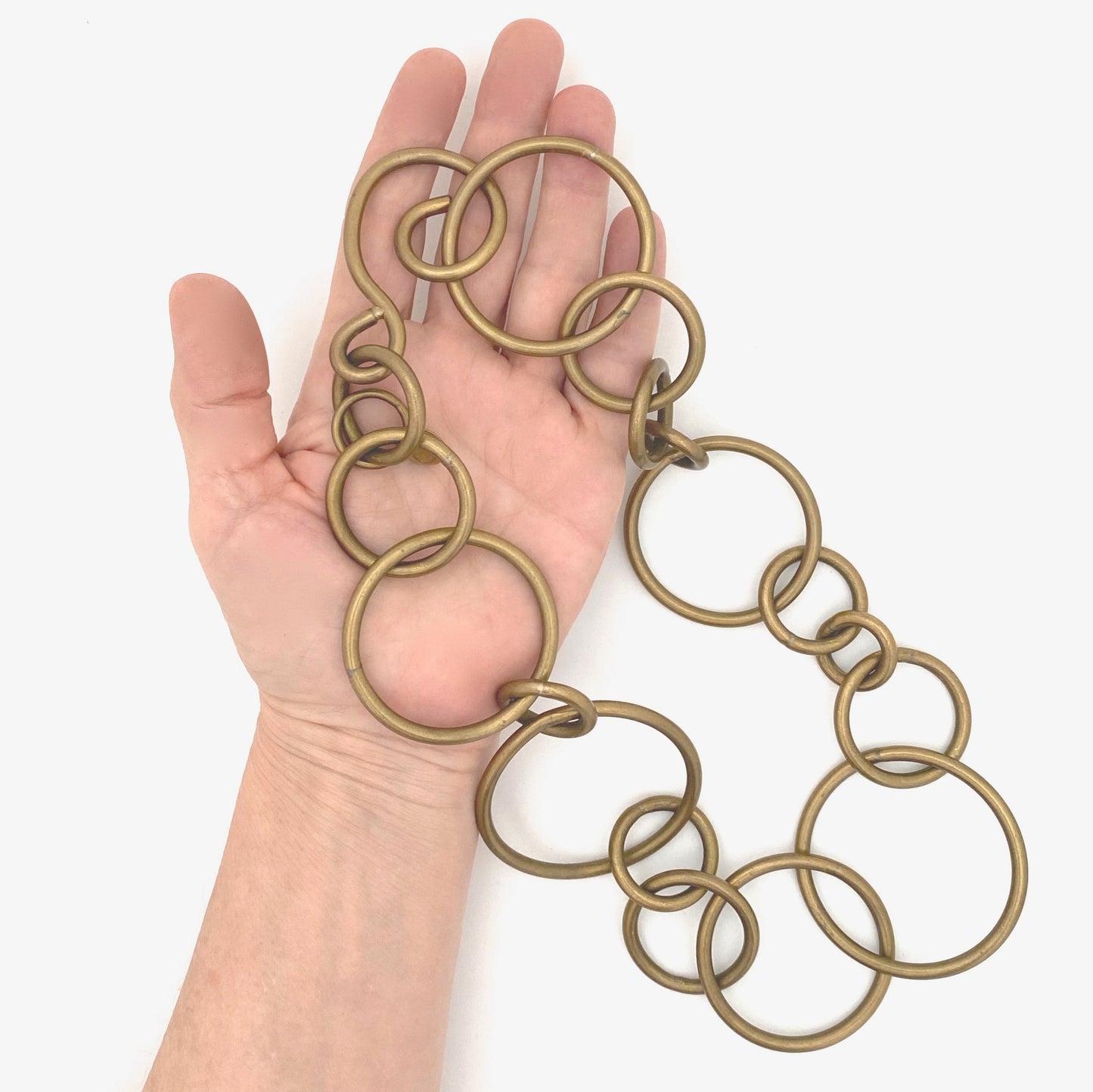 scale Martha Sturdy Canada vintage brass large circle link postmodern chain necklace Canadian jewelry design