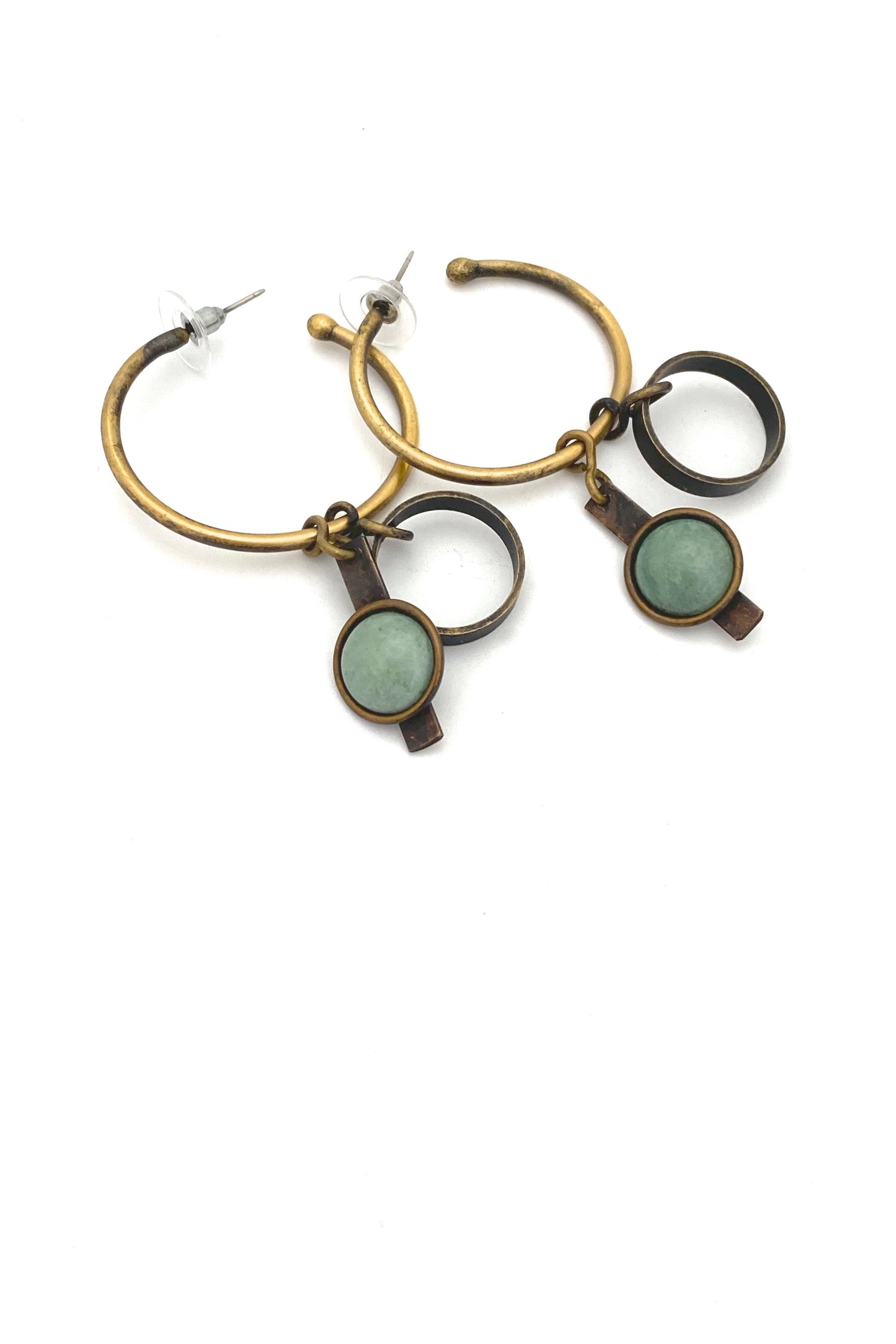 Martha Sturdy Canada vintage convertible brass hoop earrings with aventurine Canadian jewelry design