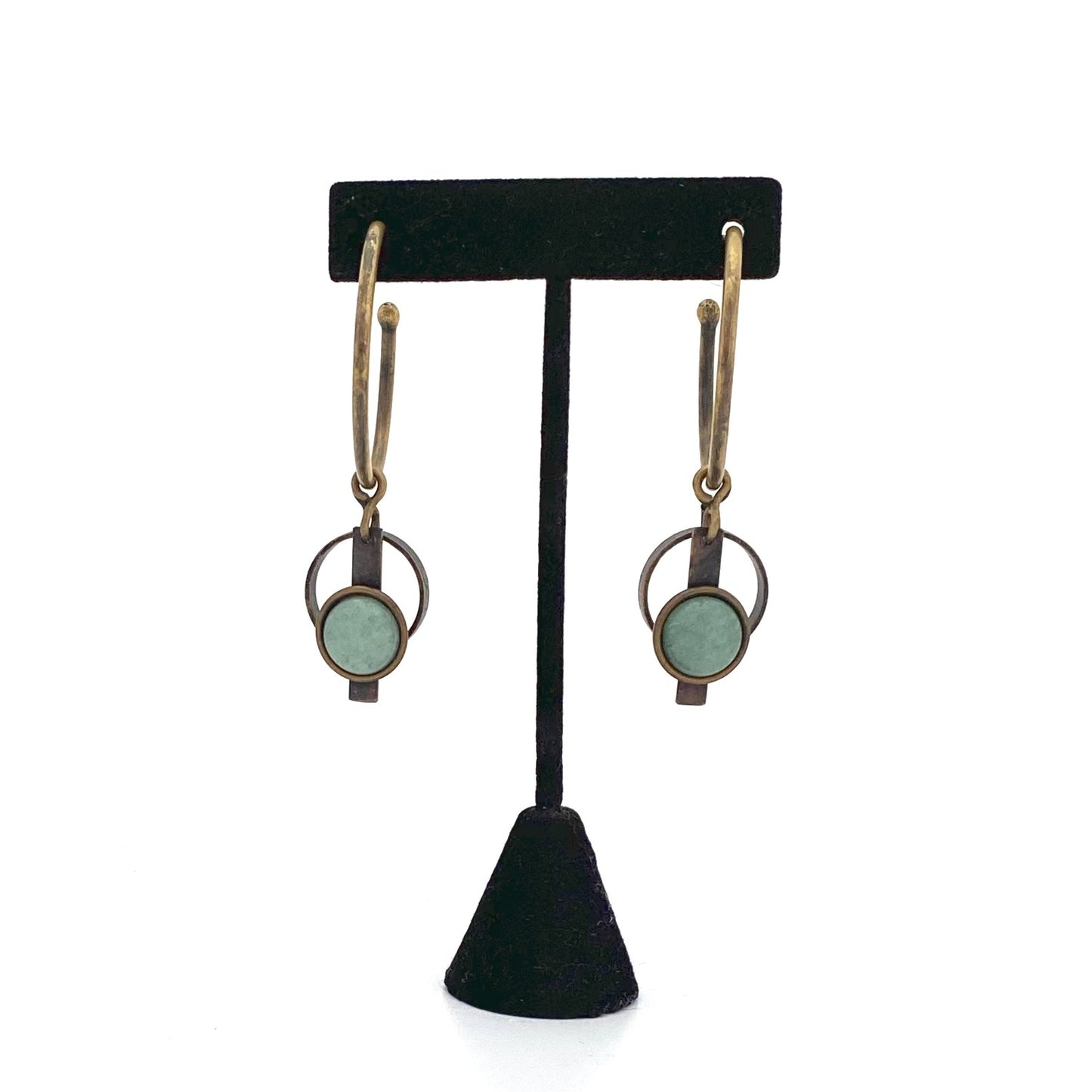 Martha Sturdy convertible brass hoop earrings ~ aventurine drops