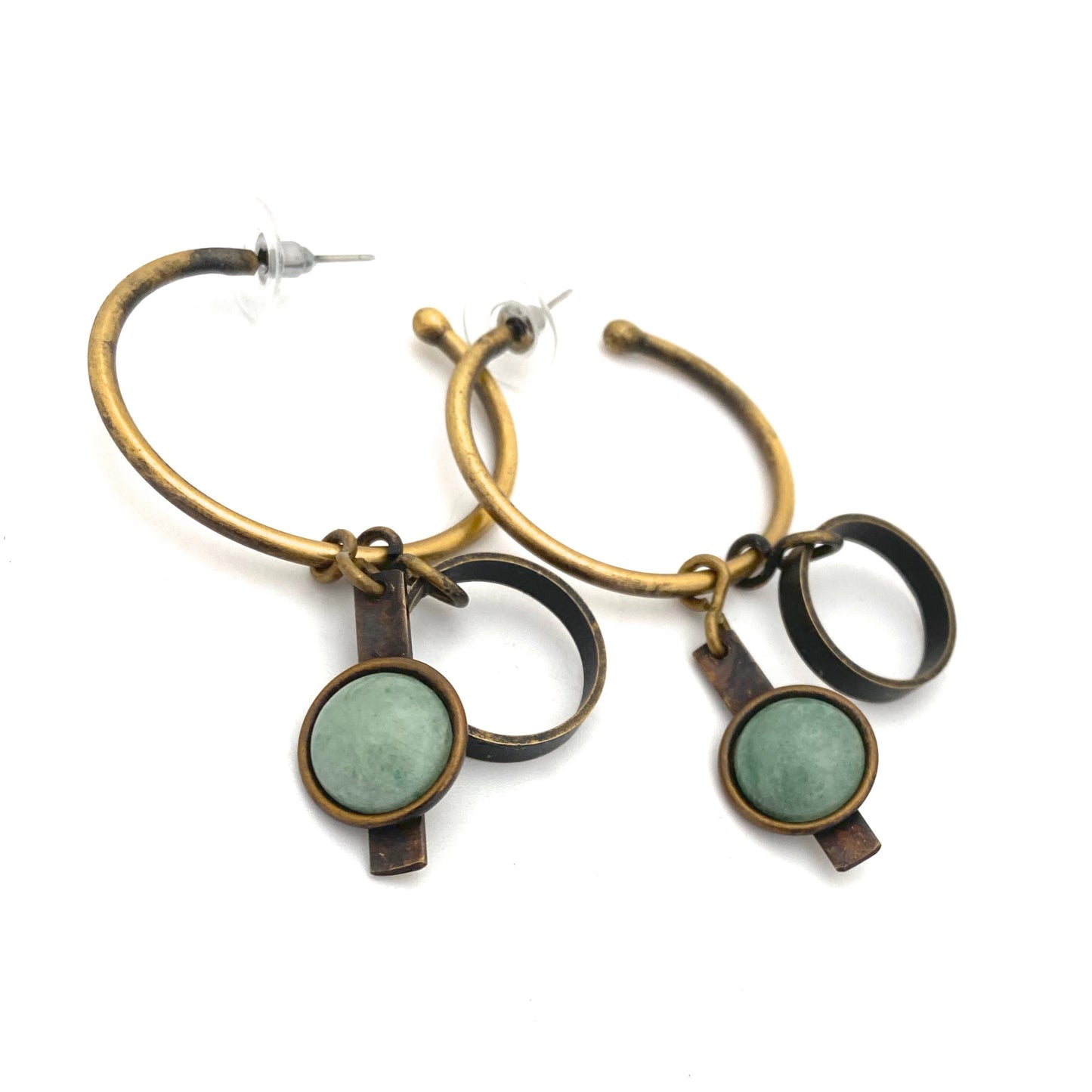 Martha Sturdy convertible brass hoop earrings ~ aventurine drops