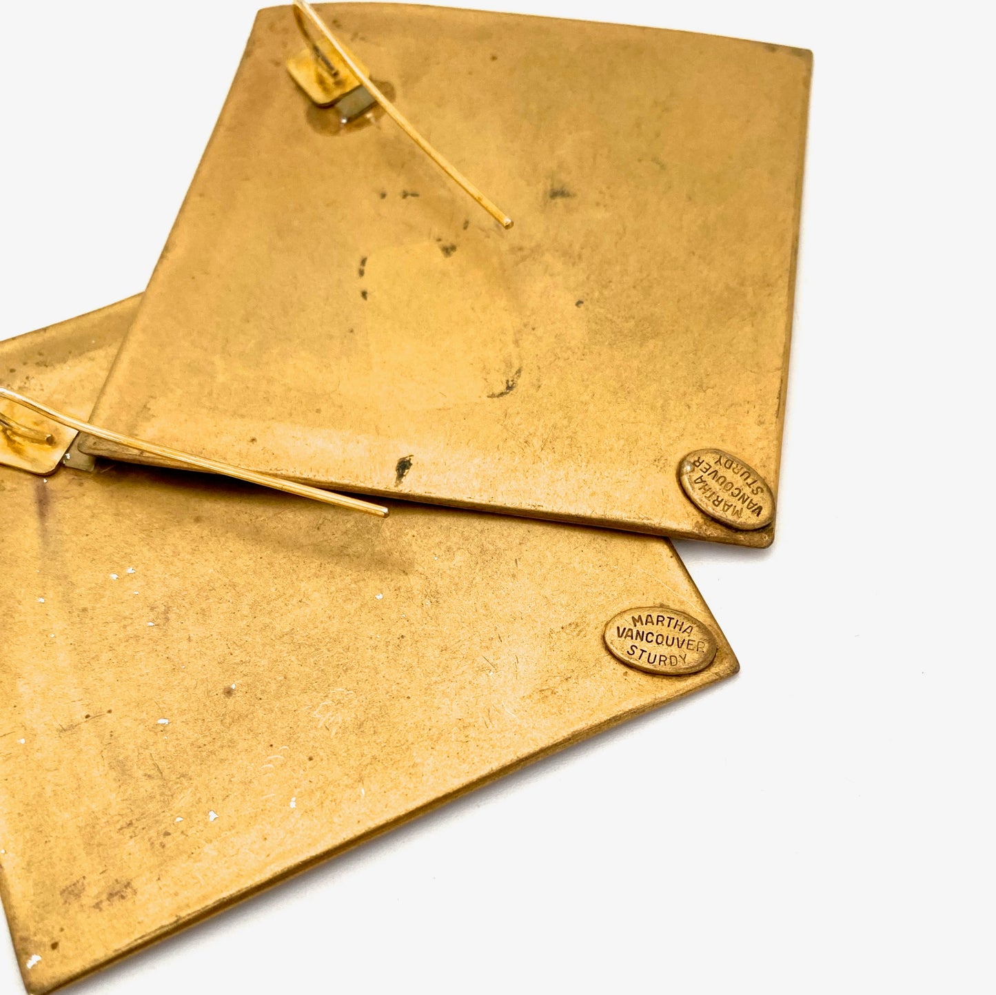 Martha Sturdy extra large gold tone square earrings ~ for pierced ears