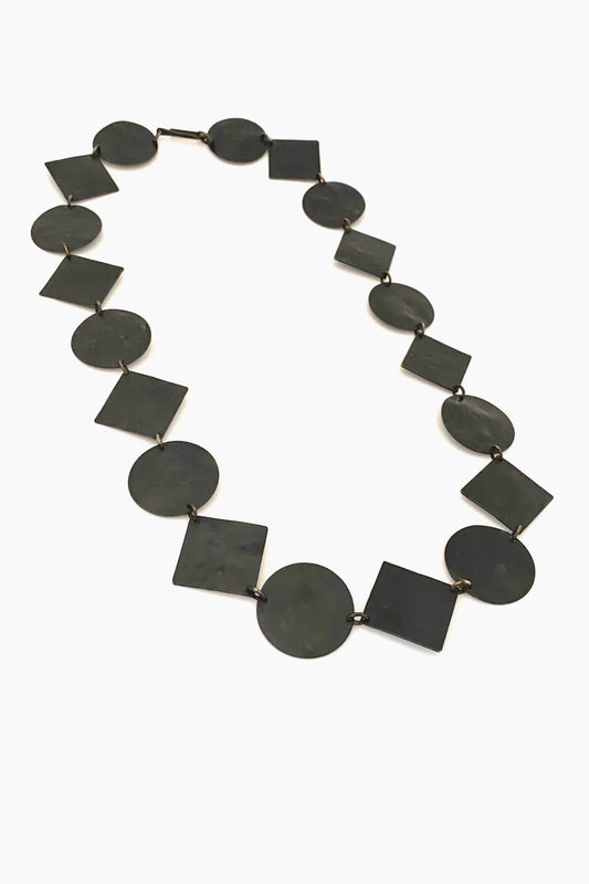 Martha Sturdy Canada vintage textured metal circles and squares necklace Canadian postmodern jewelry design