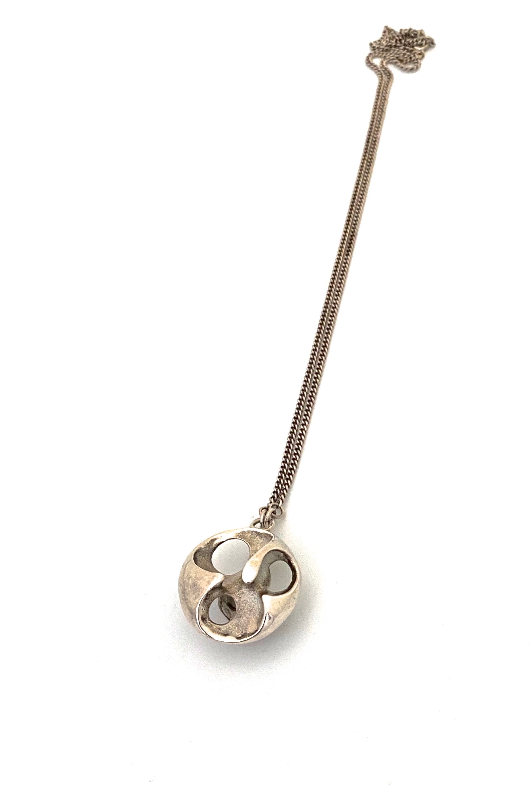 Matti Hyvarinen Finland vintage silver sculpted and pierced silver pendant necklace Scandinavian Modernist jewelry design