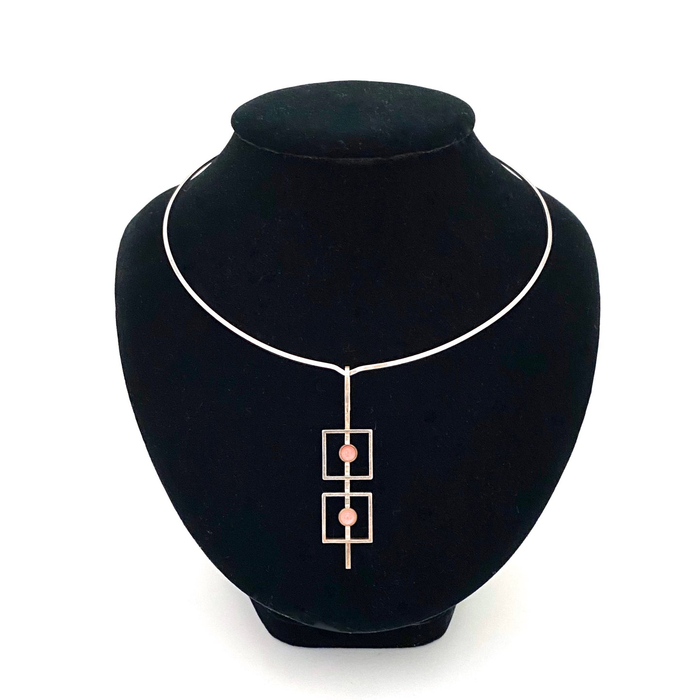 detail Niels Erik NE From Denmark vintage silver rose quartz choker necklace Scandinavian Modernist jewelry design
