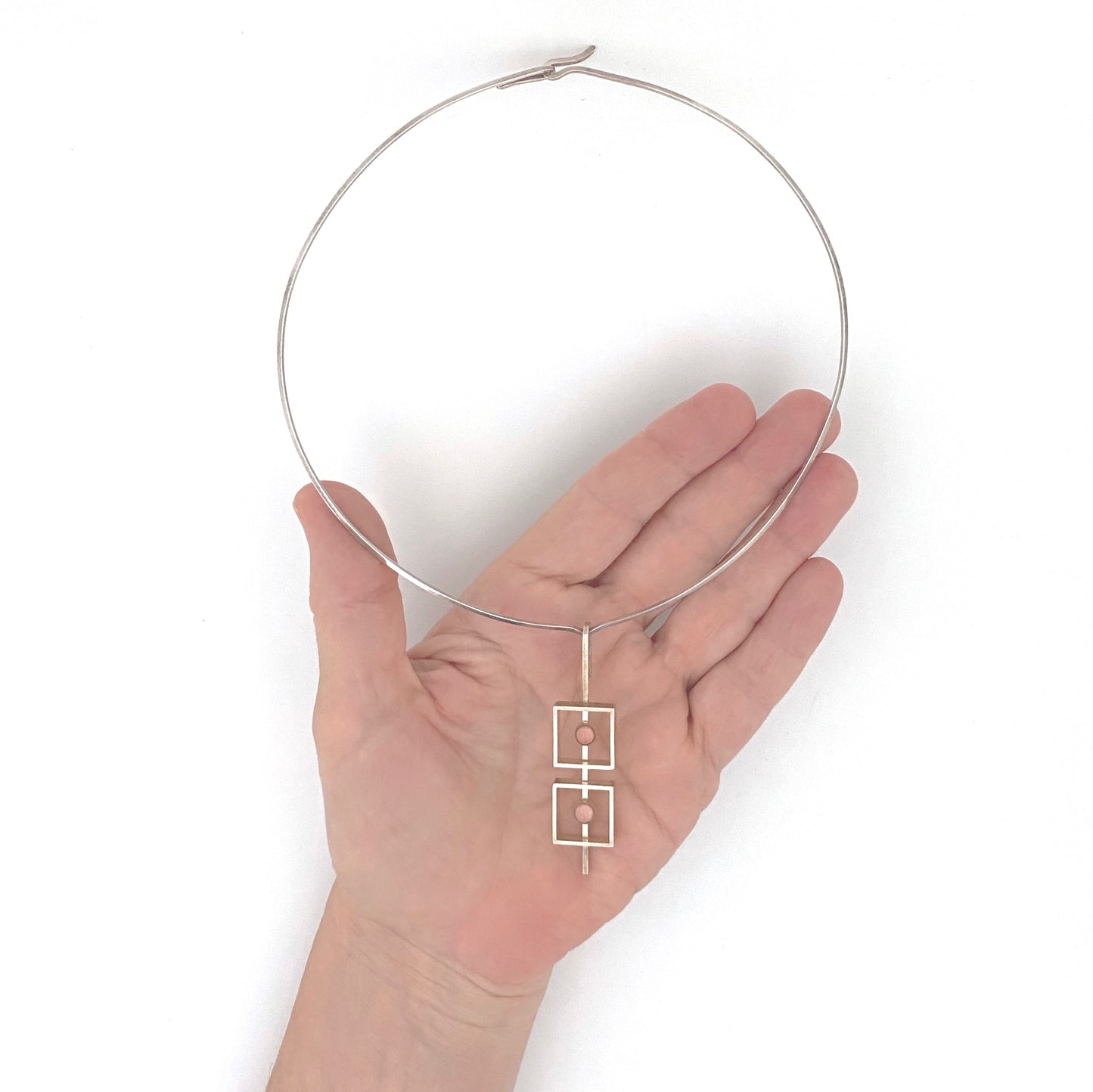 scale Niels Erik NE From Denmark vintage silver rose quartz choker necklace Scandinavian Modernist jewelry design