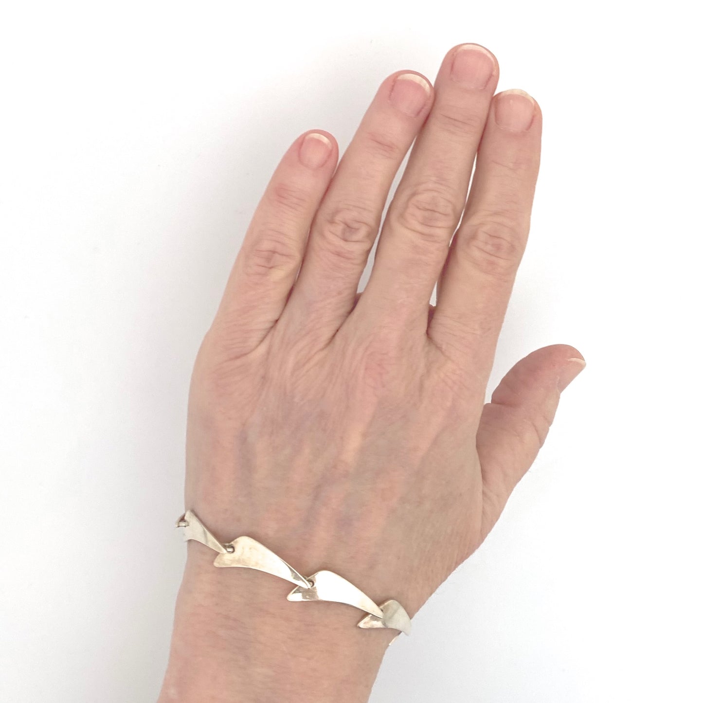 scale Niels Erik From Denmark vintage silver boomerang link bracelet Scandinavian Modernist jewelry design