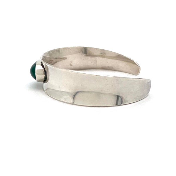 profile Niels Erik From Denmark vintage sterling silver chrysoprase cuff bracelet Scandinavian Modernist jewelry design