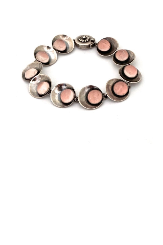 NE From Denmark vintage silver rose quartz link bracelet Scandinavian Modernist jewelry design
