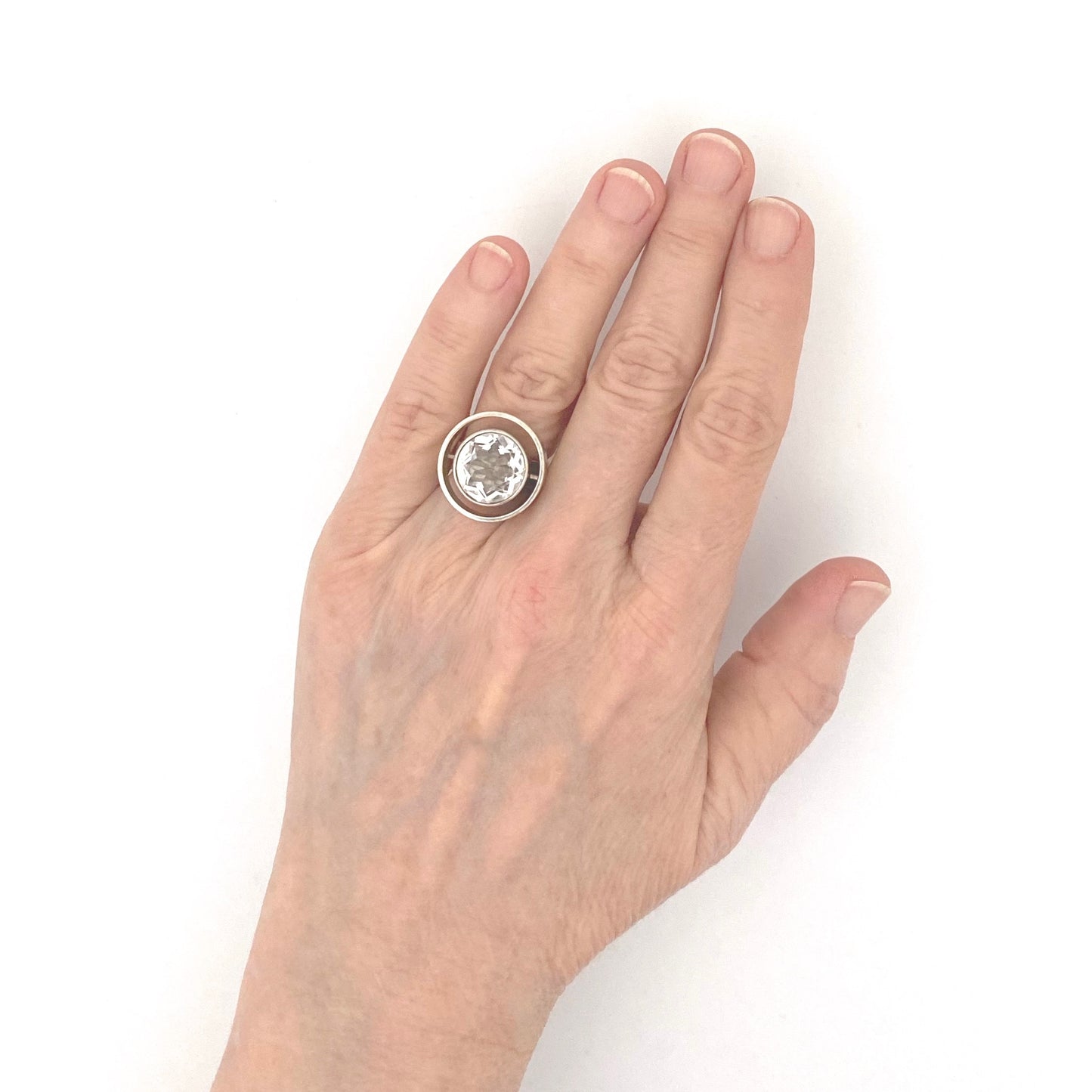 scale Niels Erik From Denmark large silver rock crystal ring Scandinavian Modernist jewelry design