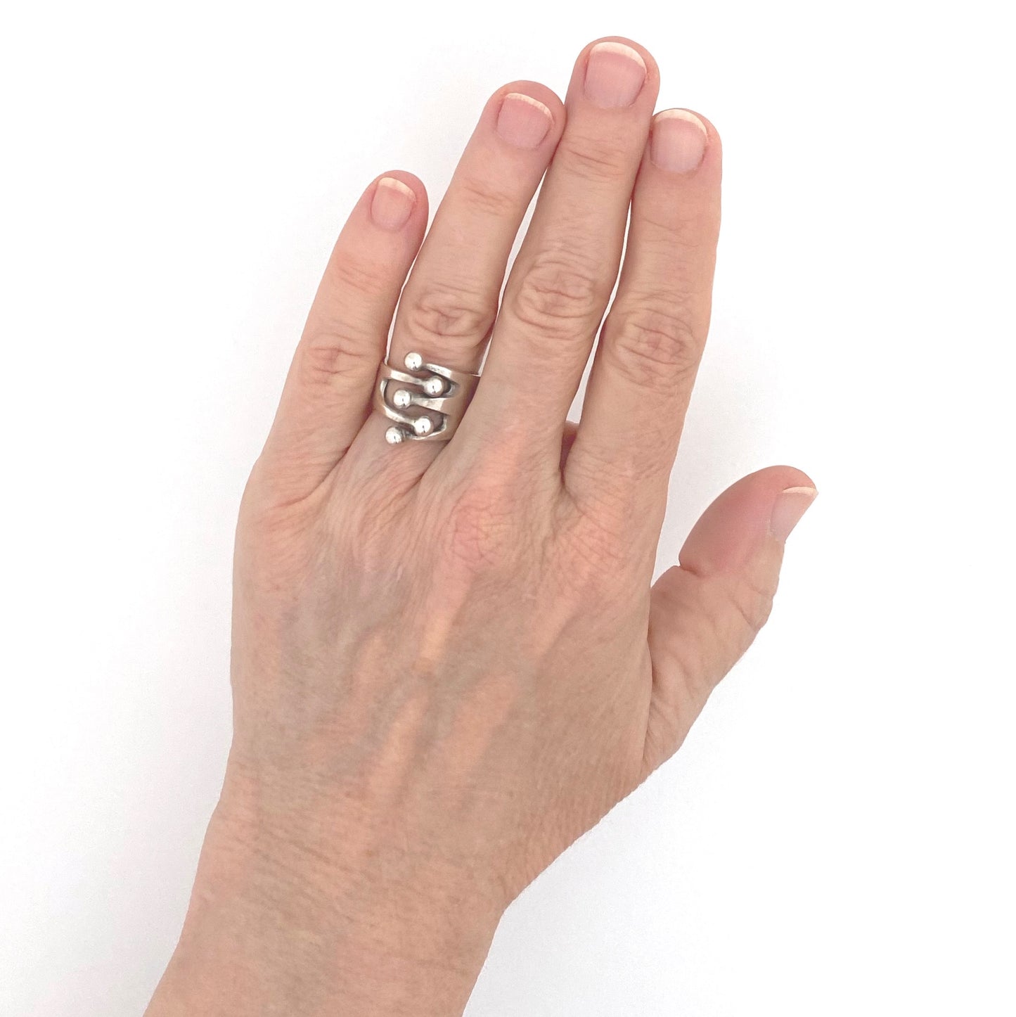 scale Anna Greta Eker Plus Studios Norway design vintage silver Jester ring 5 prong Scandinavian Modernist jewelry design