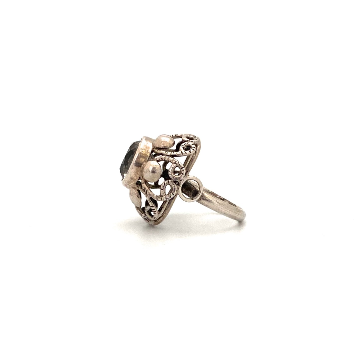 profile ORNO Poland vintage silver crystal large openwork ring Modernist jewelry design