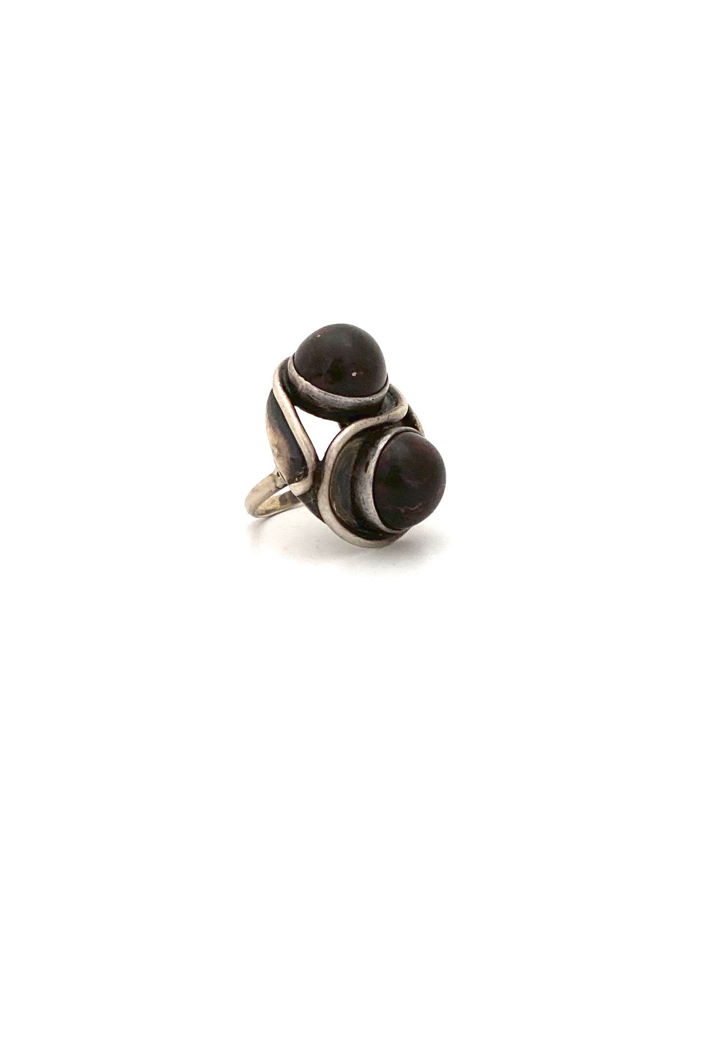 ORNO Poland large vintage silver ironstone ring Modernist jewelry design