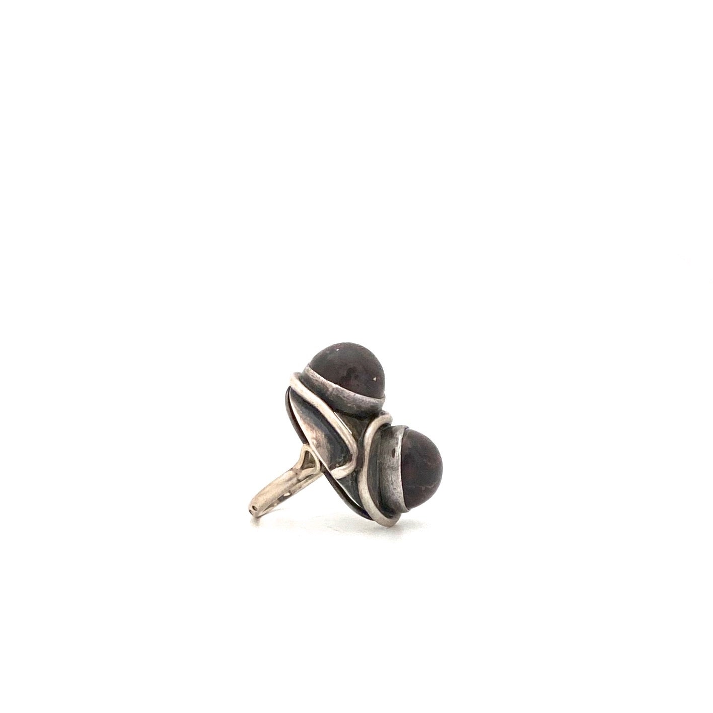profile ORNO Poland large vintage silver ironstone ring Modernist jewelry design