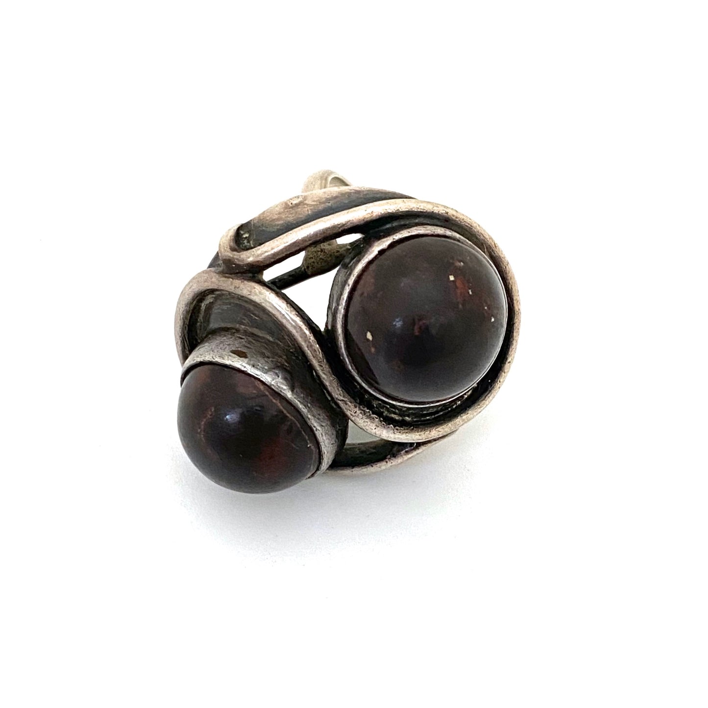 detail ORNO Poland large vintage silver ironstone ring Modernist jewelry design
