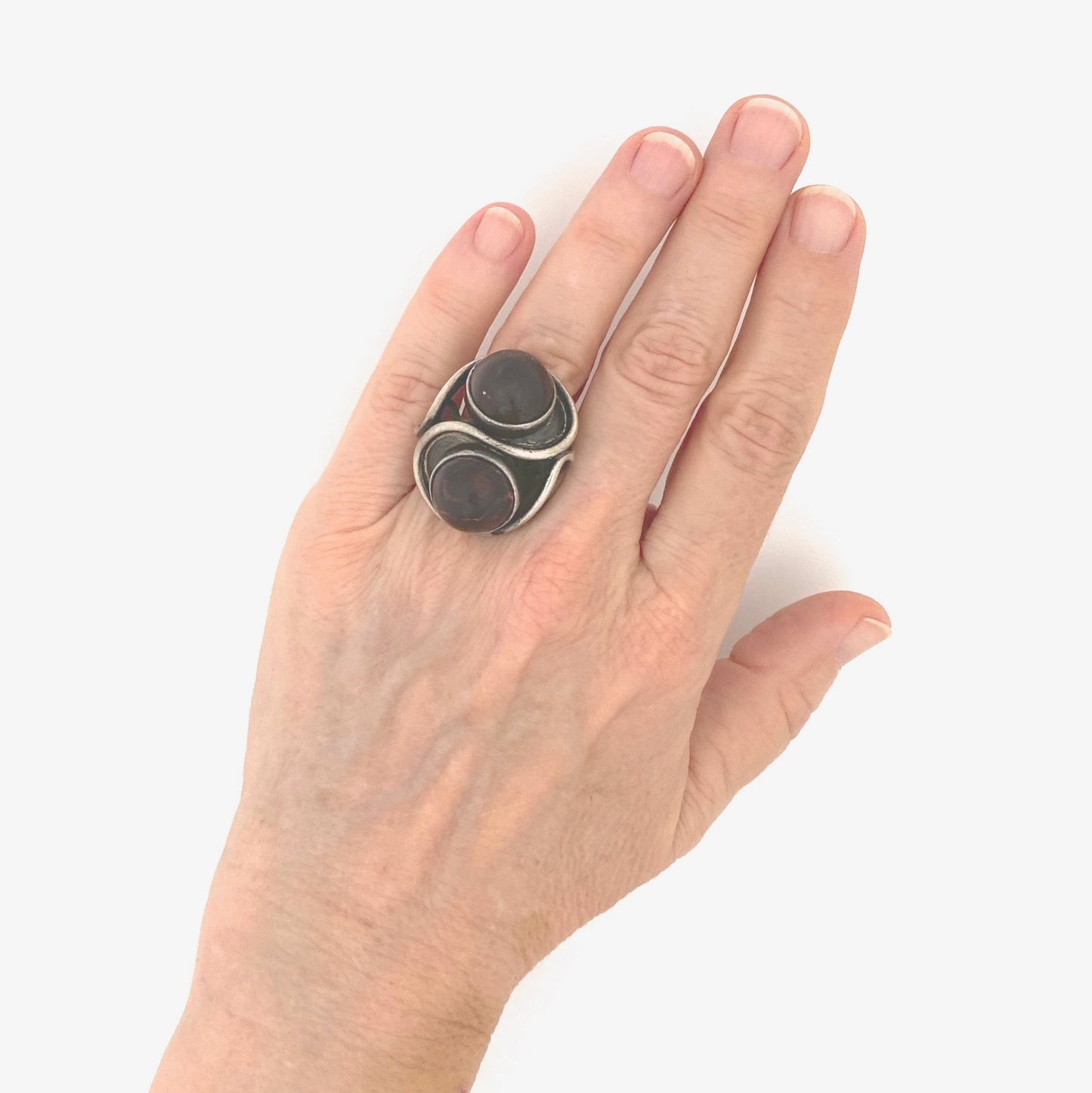 scale ORNO Poland large vintage silver ironstone ring Modernist jewelry design