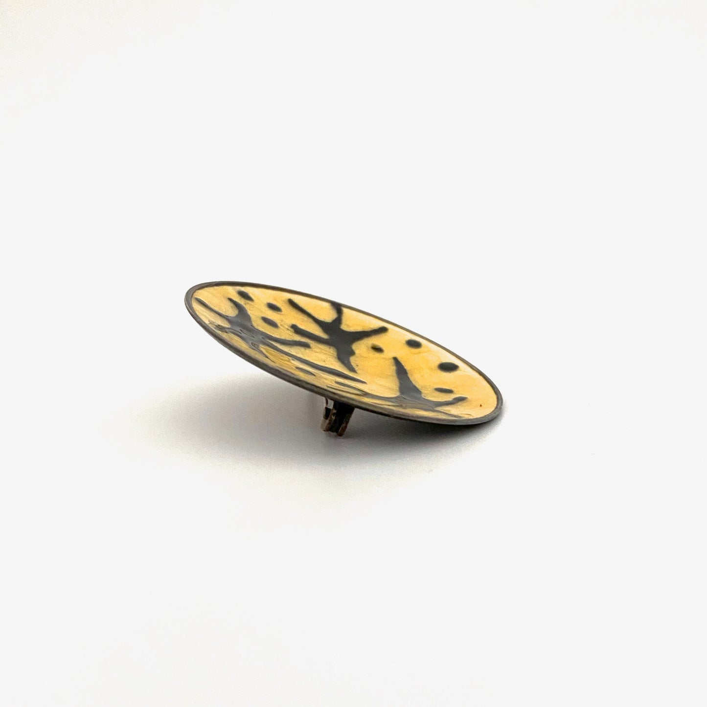 profile Oystein Balle Norway vintage silver enamel abstract brooch yellow Scandinavian Modernist jewelry design