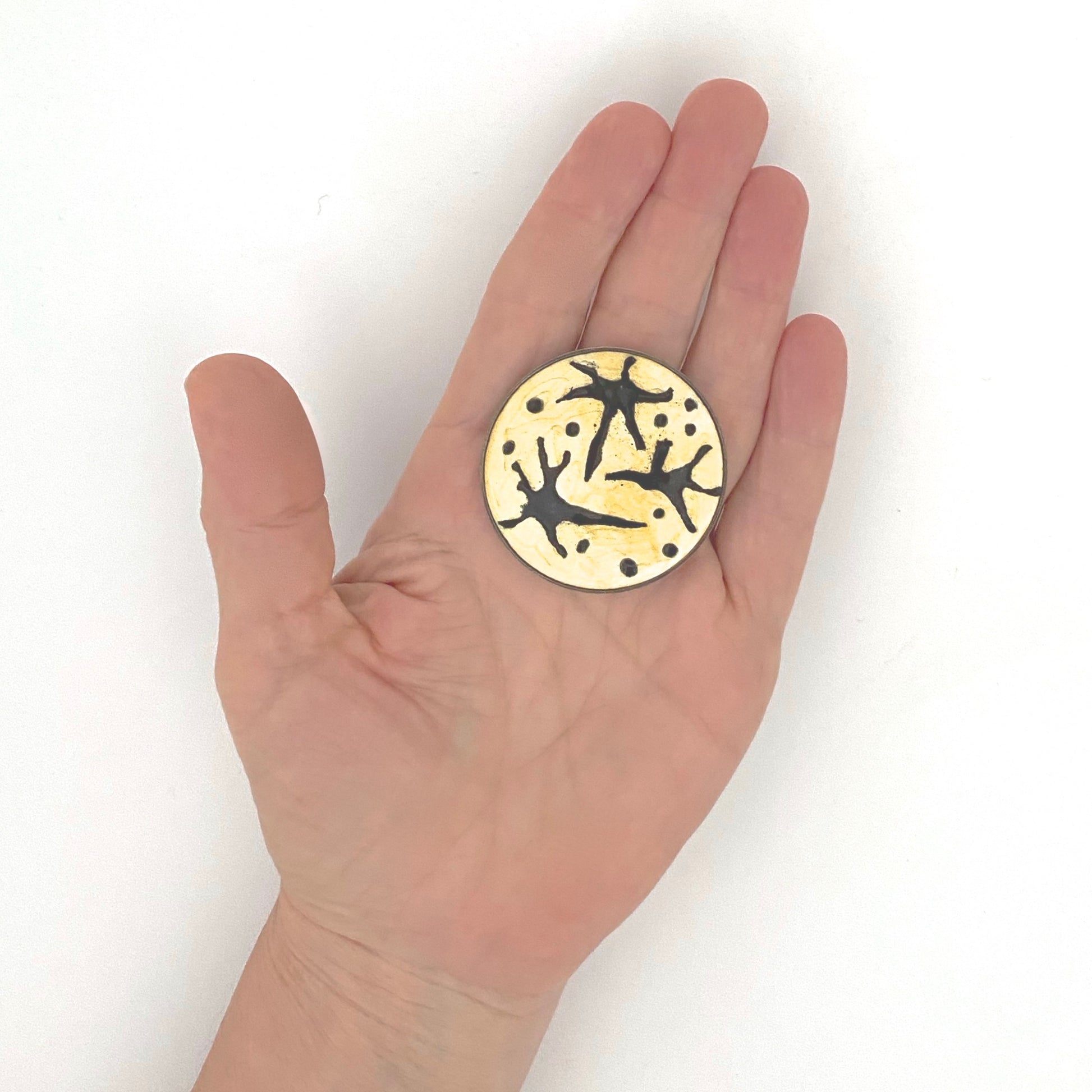 scale Oystein Balle Norway vintage silver enamel abstract brooch yellow Scandinavian Modernist jewelry design