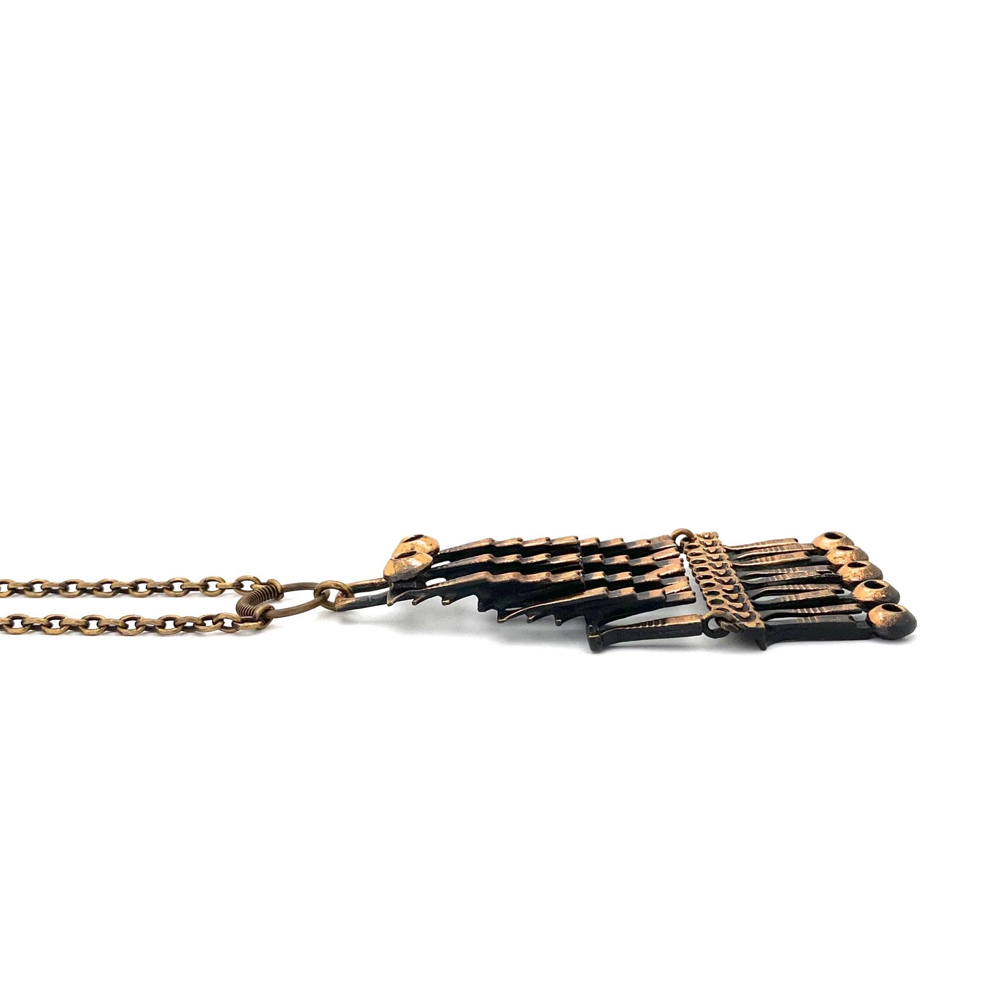 profile Pentti Sarpaneva Finland vintage bronze large kinetic owl pendant necklace Scandinavian Modernist jewelry design