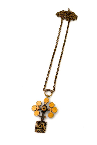 Pentti Sarpaneva Finland vintage bronze kinetic pendant necklace Scandinavian Modernist jewelry design