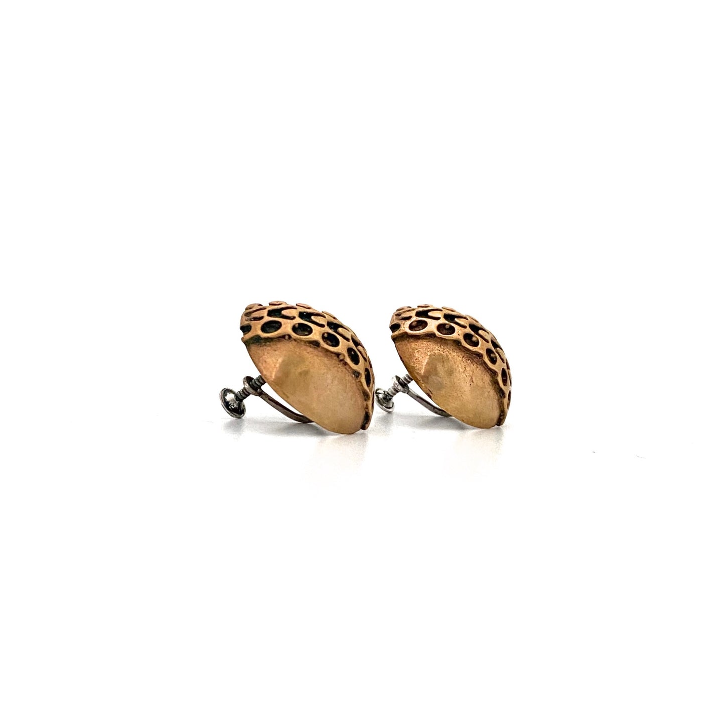 profile Pentti Sarpaneva Finland vintage bronze large earrings screwback Scandinavian Modernist jewelry design