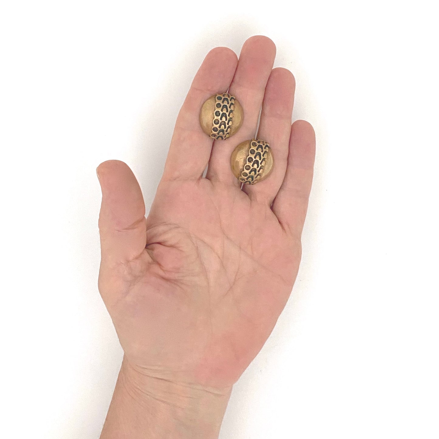 scale Pentti Sarpaneva Finland vintage bronze large earrings screwback Scandinavian Modernist jewelry design