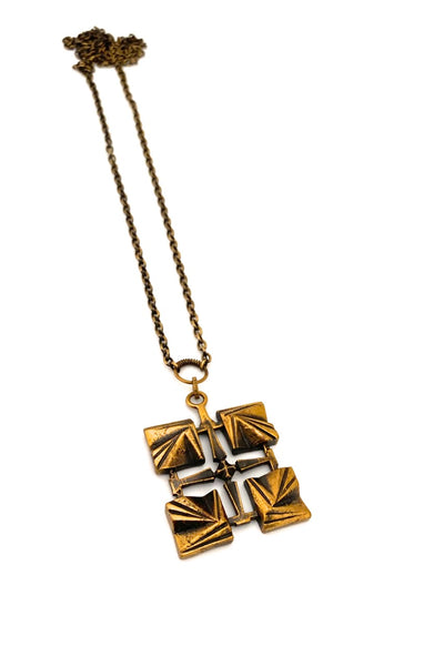 Pentti Sarpaneva Finland vintage square bronze pendant necklace Scandinavian Modernist jewelry design