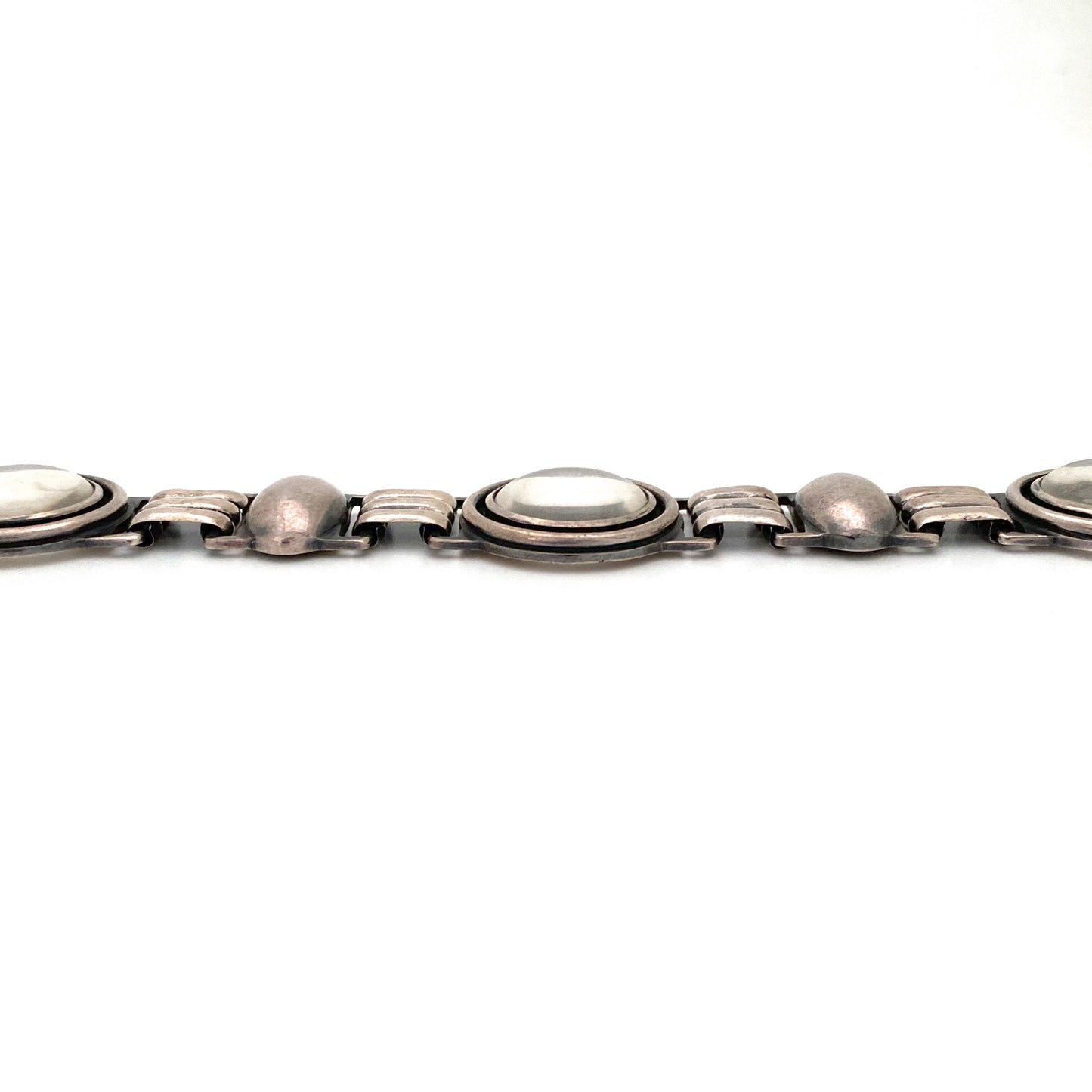 profile Poland vintage silver rock crystal panel link bracelet Modernist jewelry design