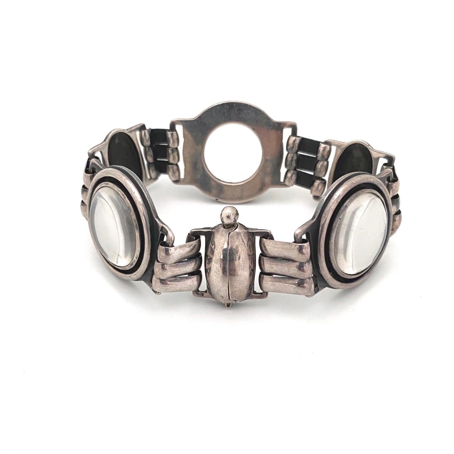 detail Poland vintage silver rock crystal panel link bracelet Modernist jewelry design