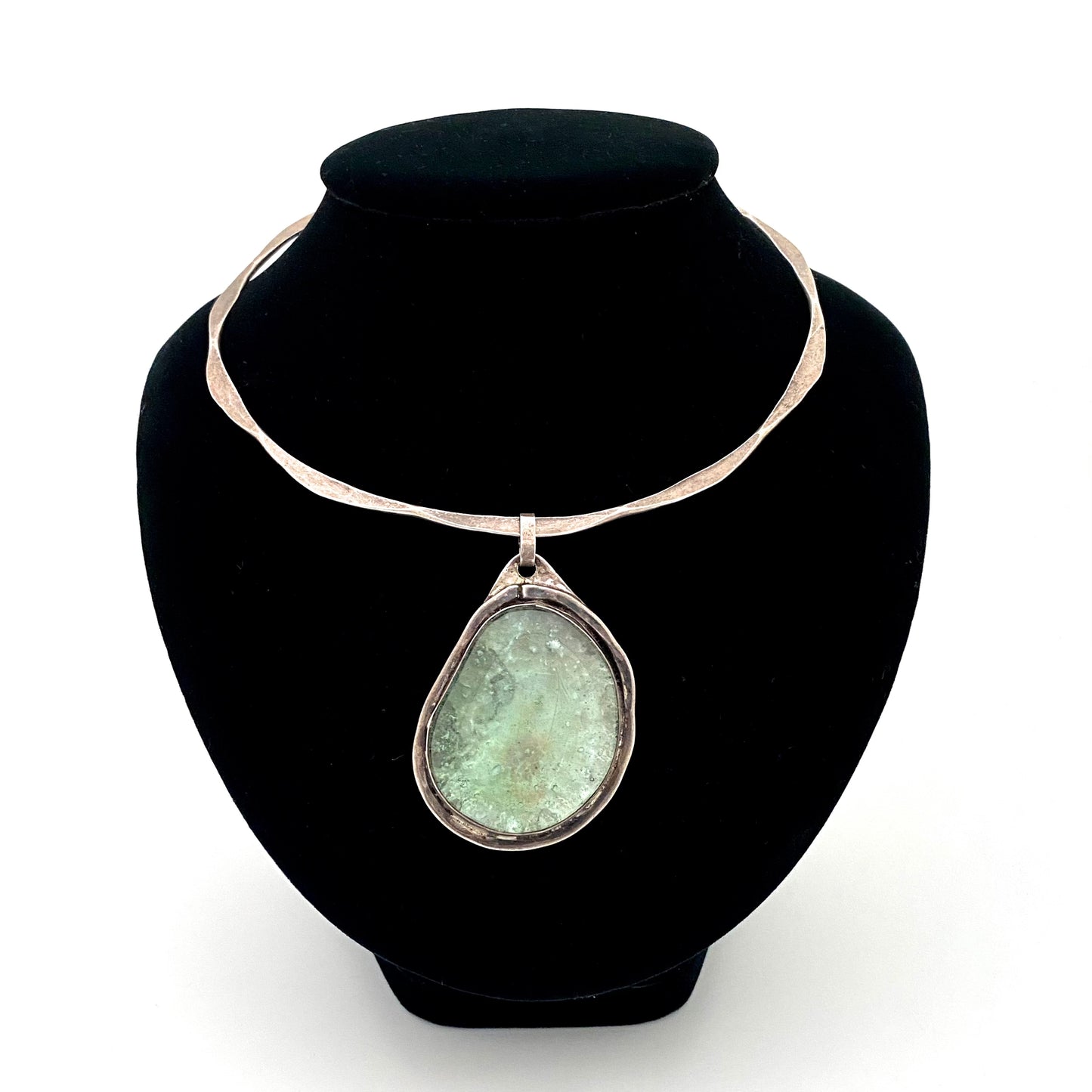 Rafael Alfandary sterling silver large pendant & choker ~ pale aqua