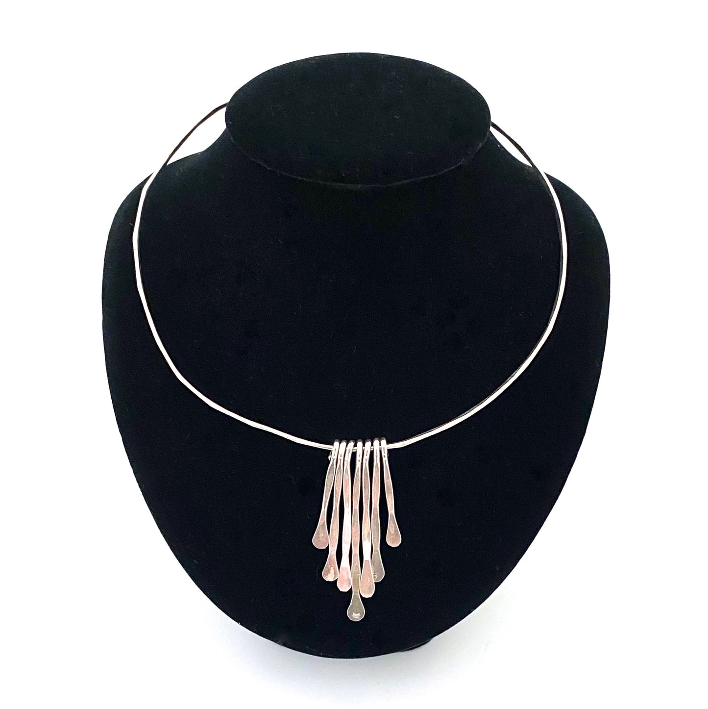 detail Rafael Alfandary Canada vintage sterling silver fringe choker necklace Canadian Modernist jewelry design