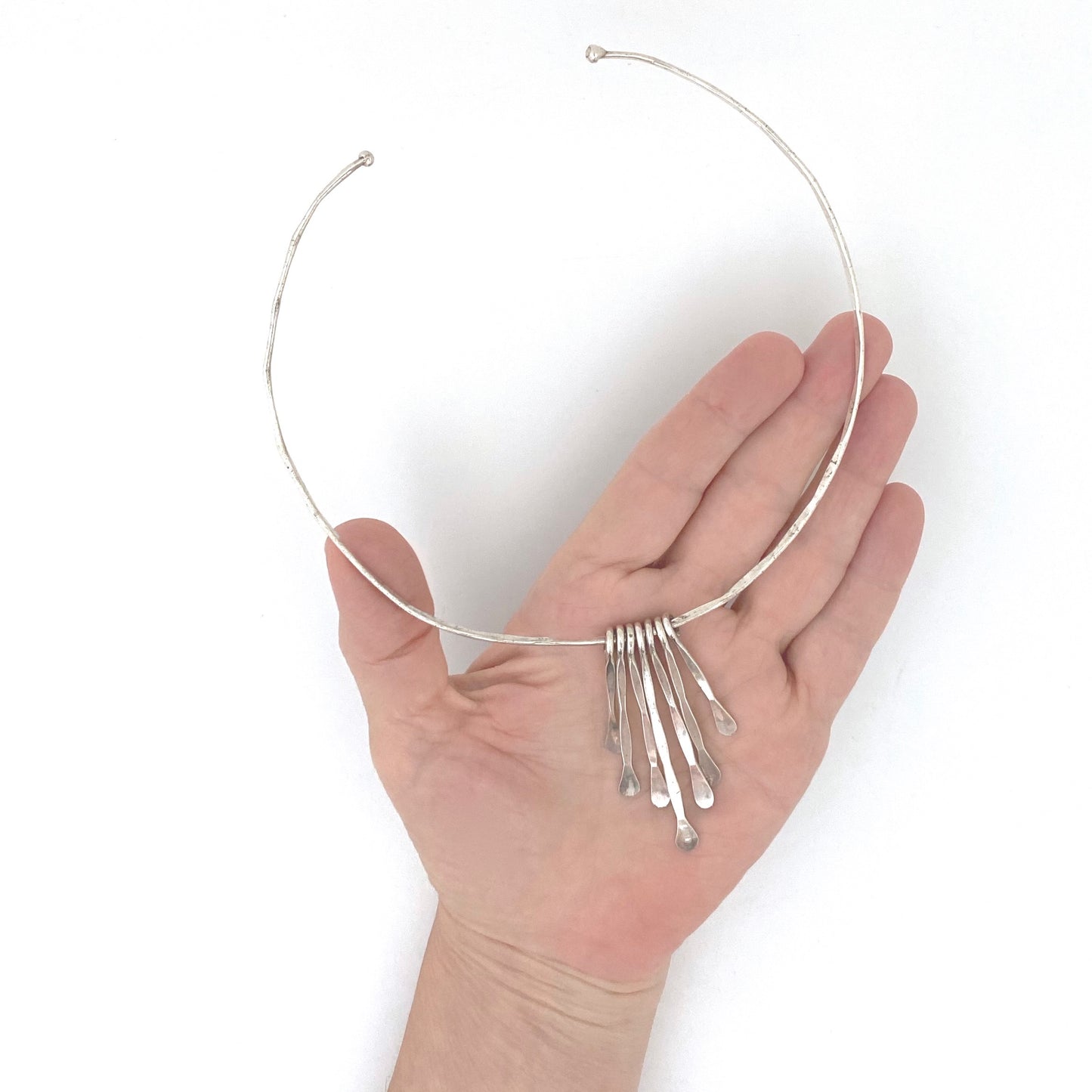scale Rafael Alfandary Canada vintage sterling silver fringe choker necklace Canadian Modernist jewelry design
