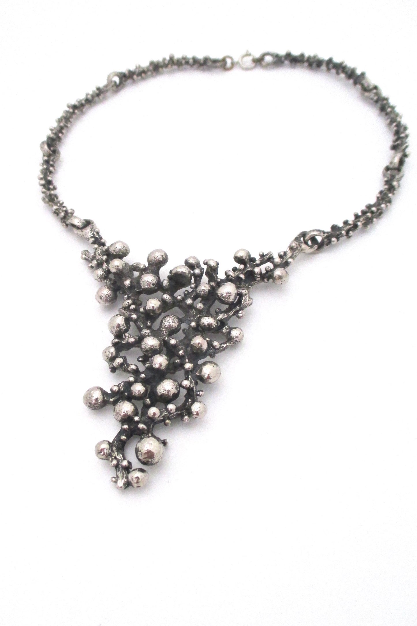 Robert Larin Canada vintage brutalist pewter large bib necklace Canadian jewelry design