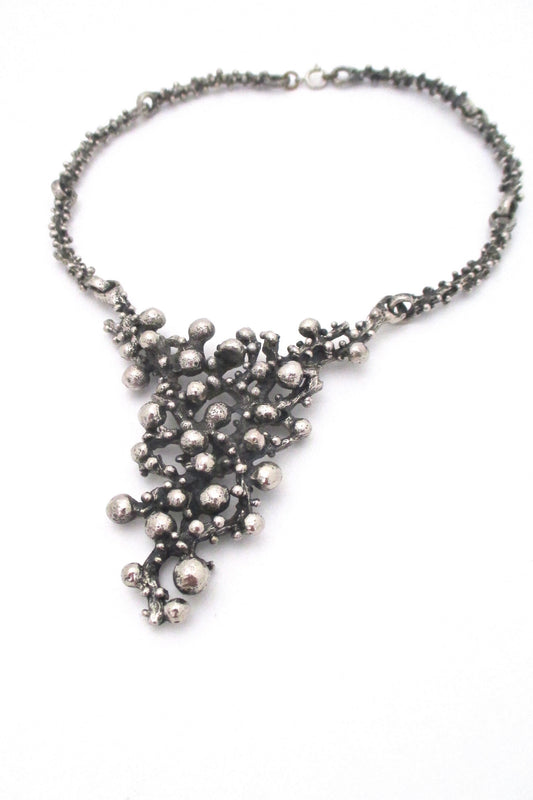 Robert Larin Canada vintage brutalist pewter large bib necklace Canadian jewelry design