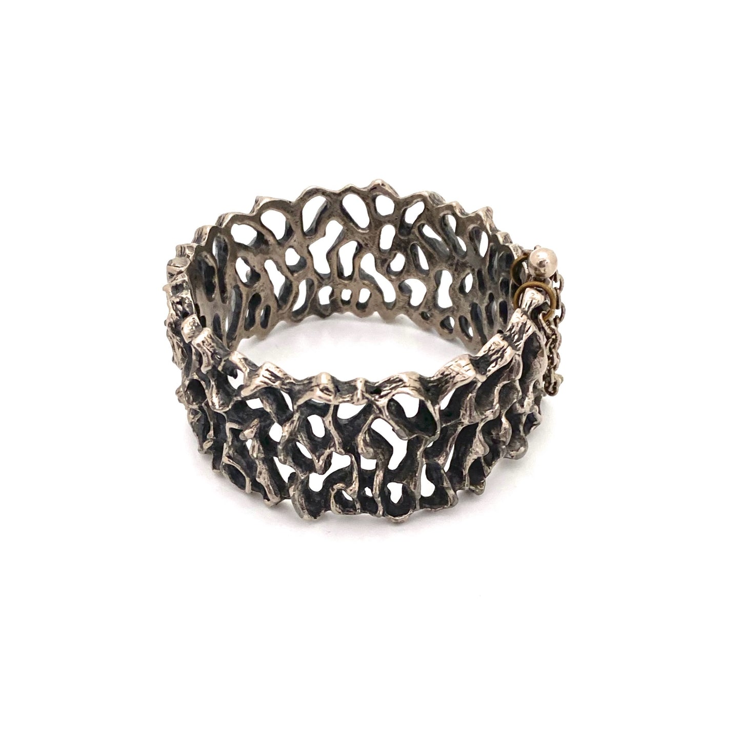 Robert Larin brutalist pewter hinged openwork bracelet
