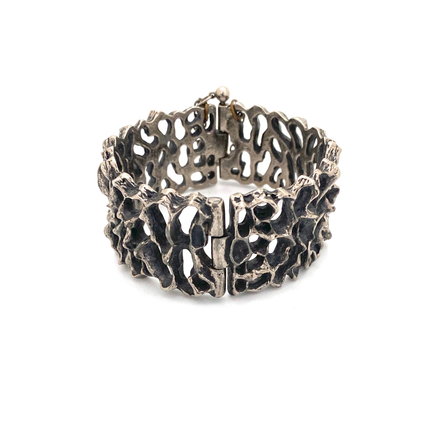 Robert Larin brutalist pewter hinged openwork bracelet