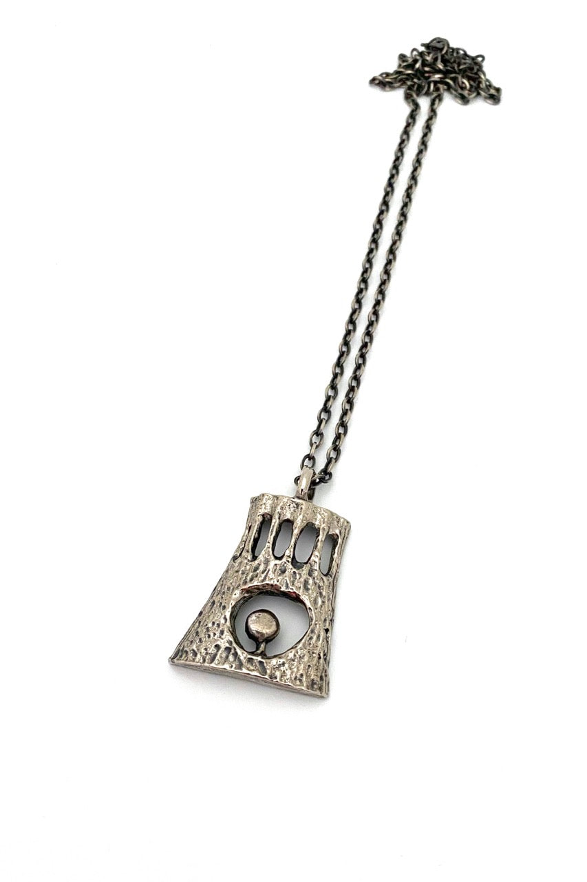 Robert Larin Canada vintage brutalist pewter pendant necklace