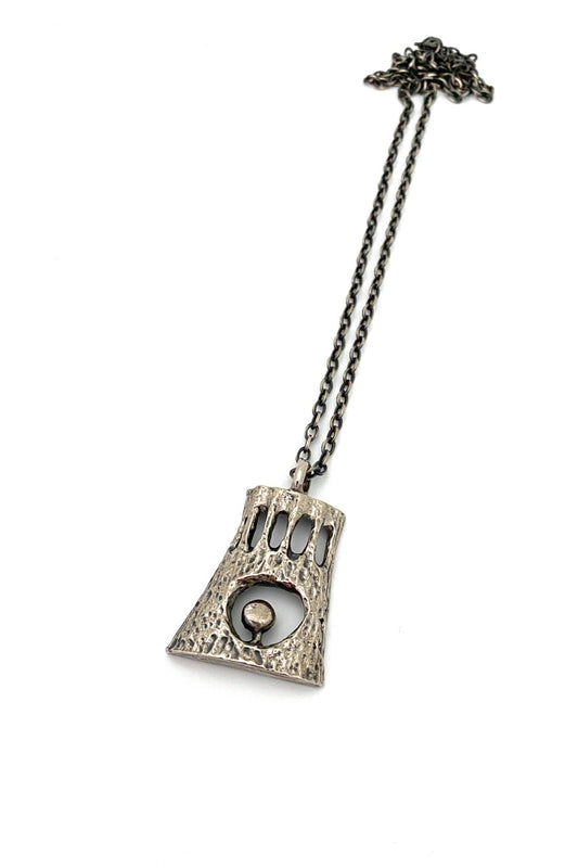 Robert Larin Canada vintage brutalist pewter pendant necklace