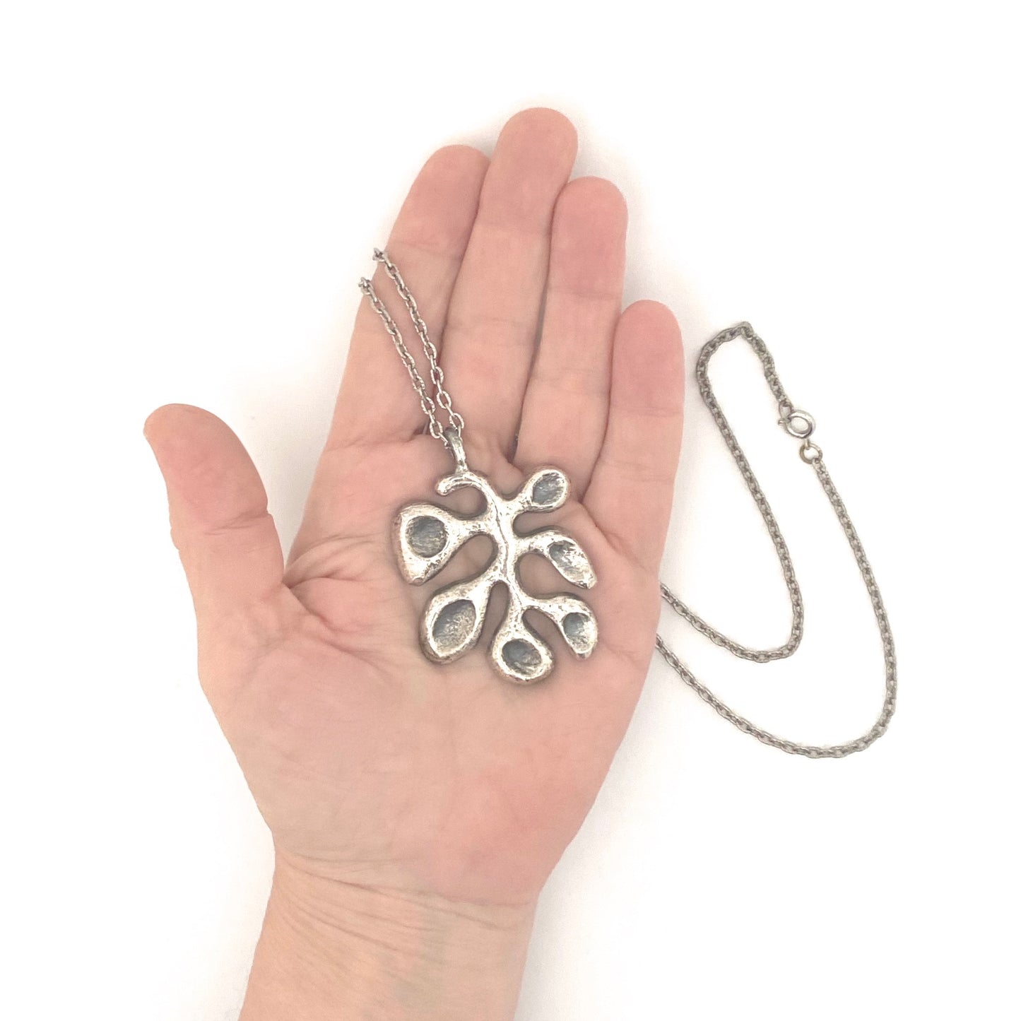 scale Robert Larin Canada vintage brutalist pewter pendant necklace Canadian Modernist jewelry design