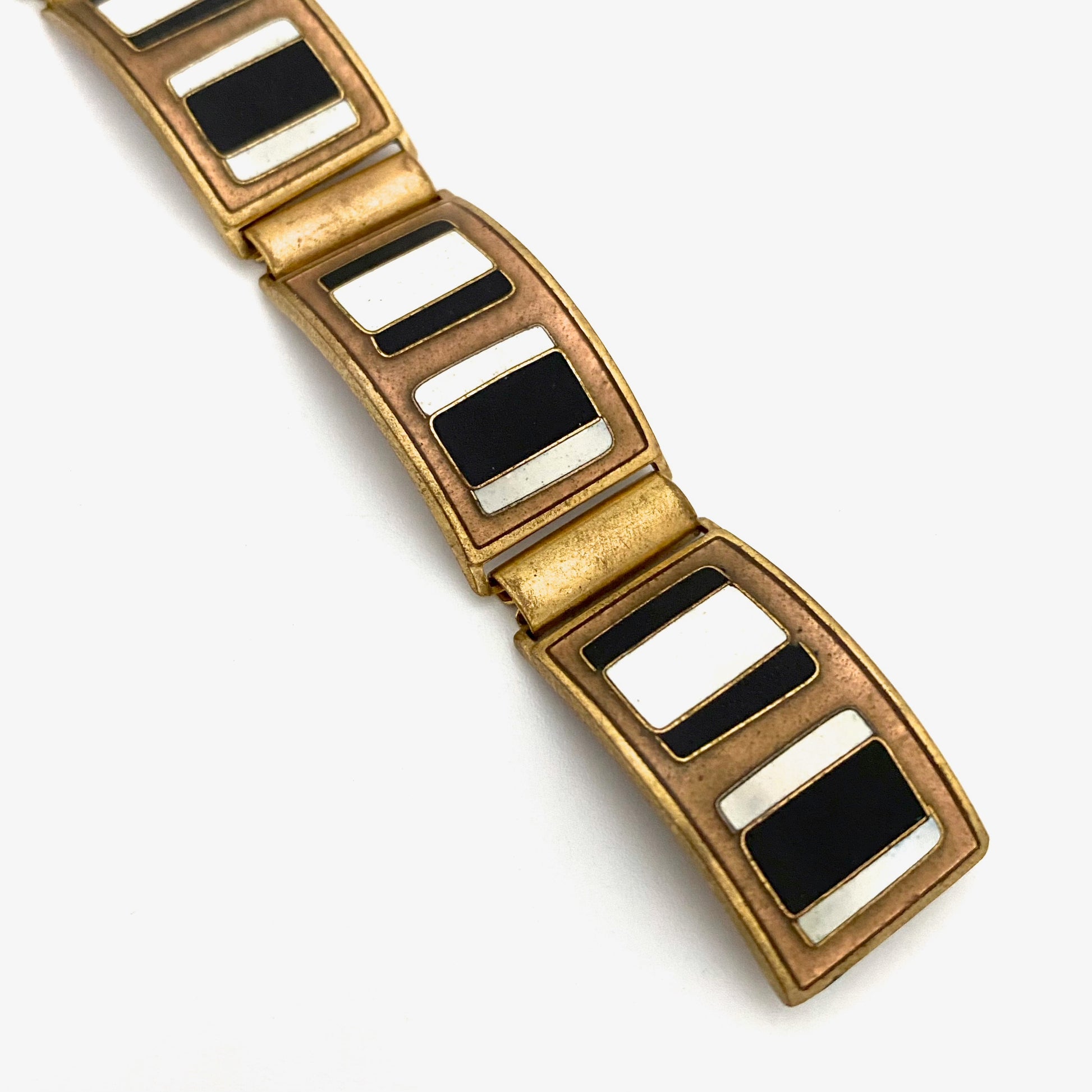 detail Scholz and Lammel Germany vintage matte enamel panel link bracelet 2 Modernist jewelry design