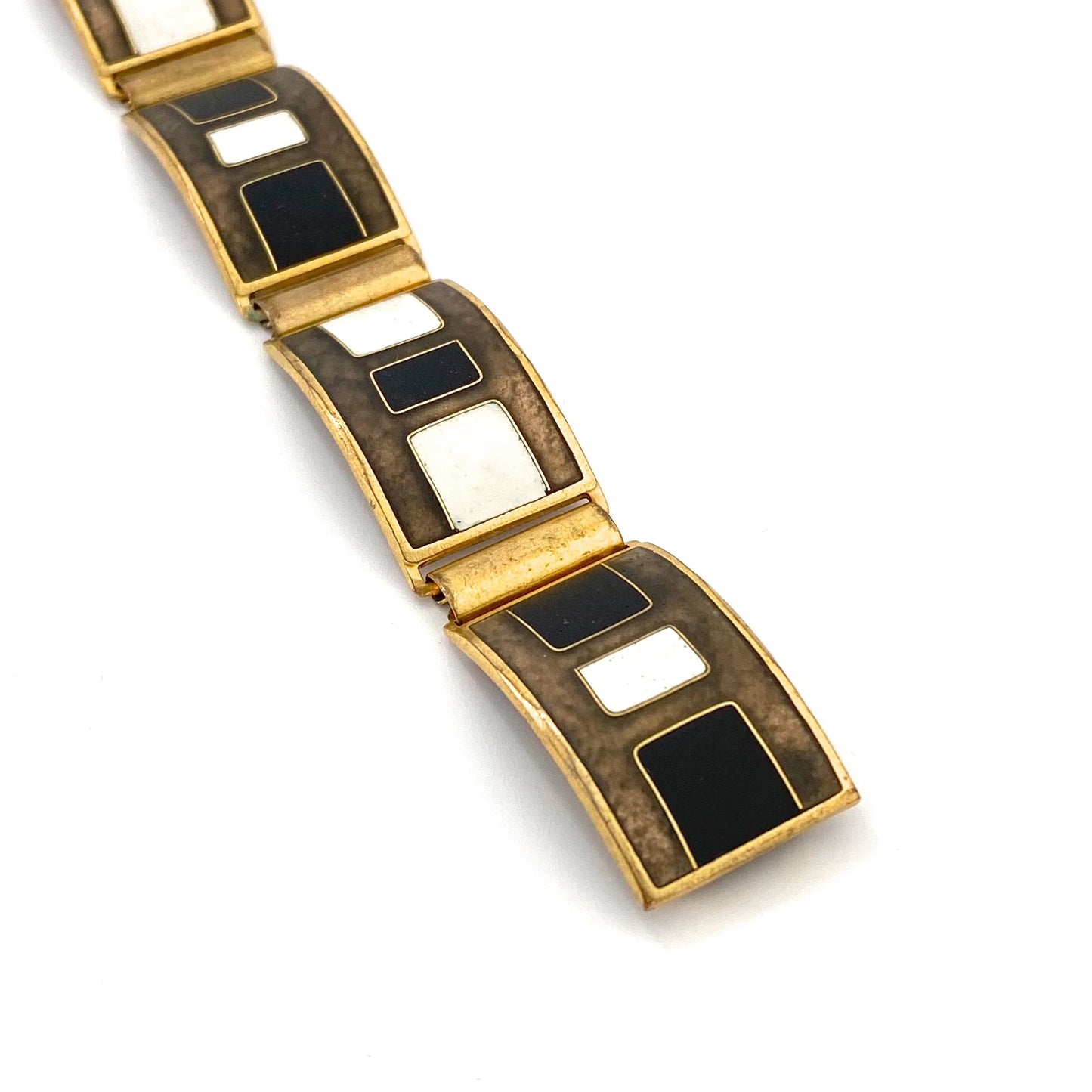 detail Scholz and Lammel Germany vintage matte enamel panel link bracelet Modernist jewelry design
