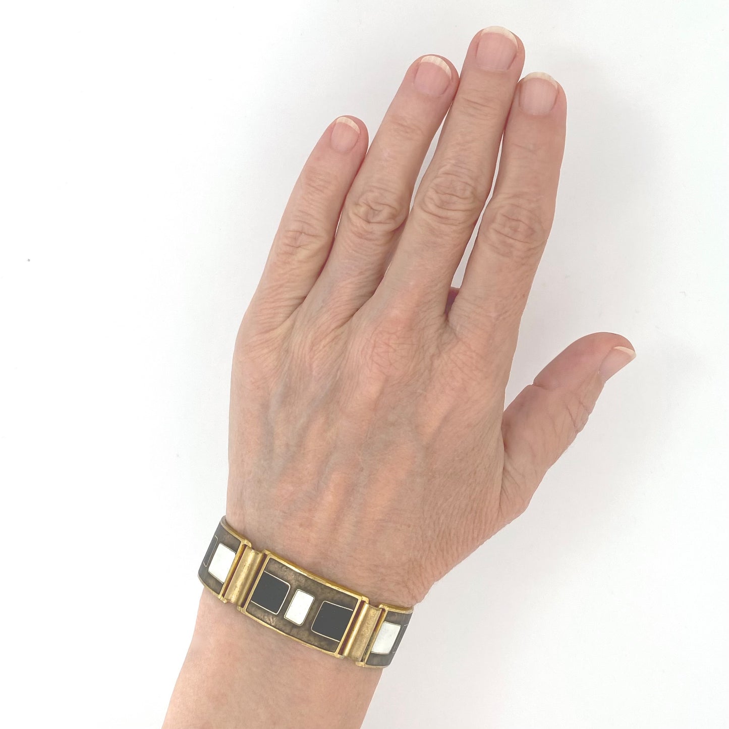 scale Scholz and Lammel Germany vintage matte enamel panel link bracelet Modernist jewelry design